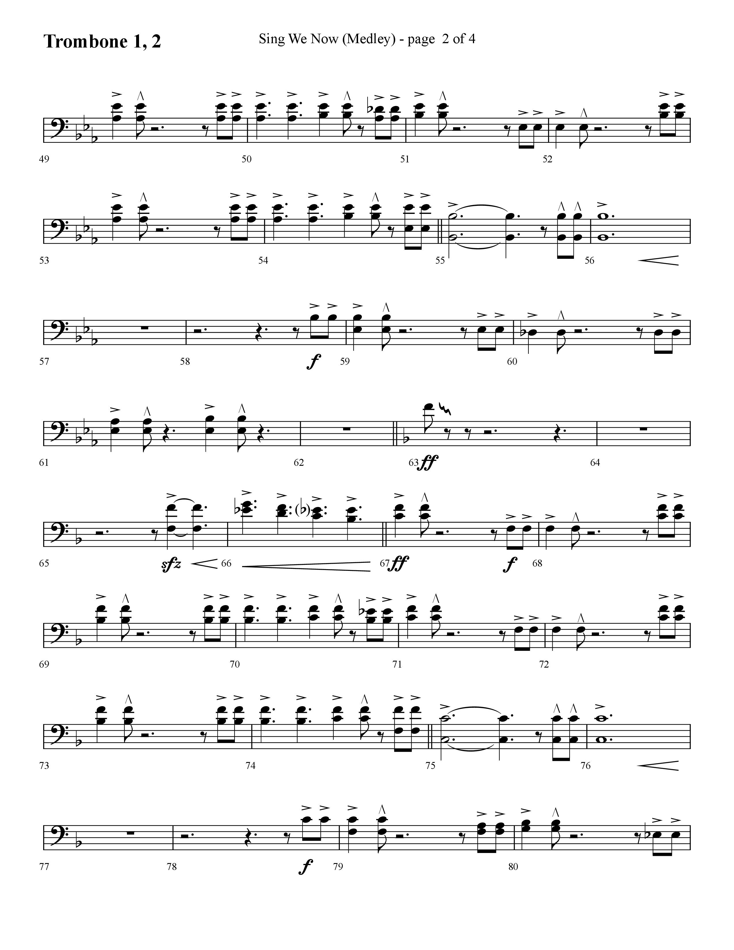 Sing We Now (Medley) (Choral Anthem SATB) Trombone 1/2 (Lifeway Choral / Arr. Cliff Duren)