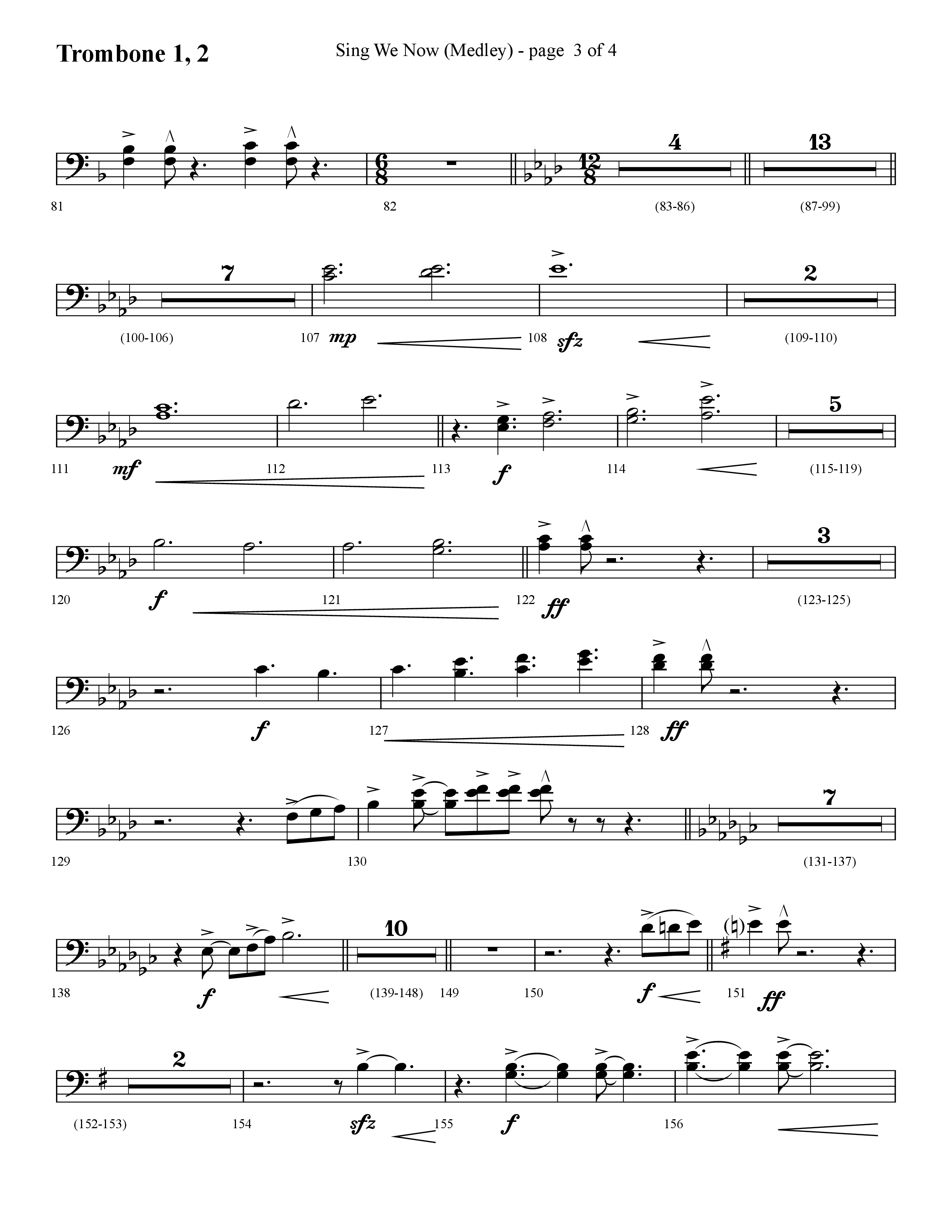 Sing We Now (Medley) (Choral Anthem SATB) Trombone 1/2 (Lifeway Choral / Arr. Cliff Duren)