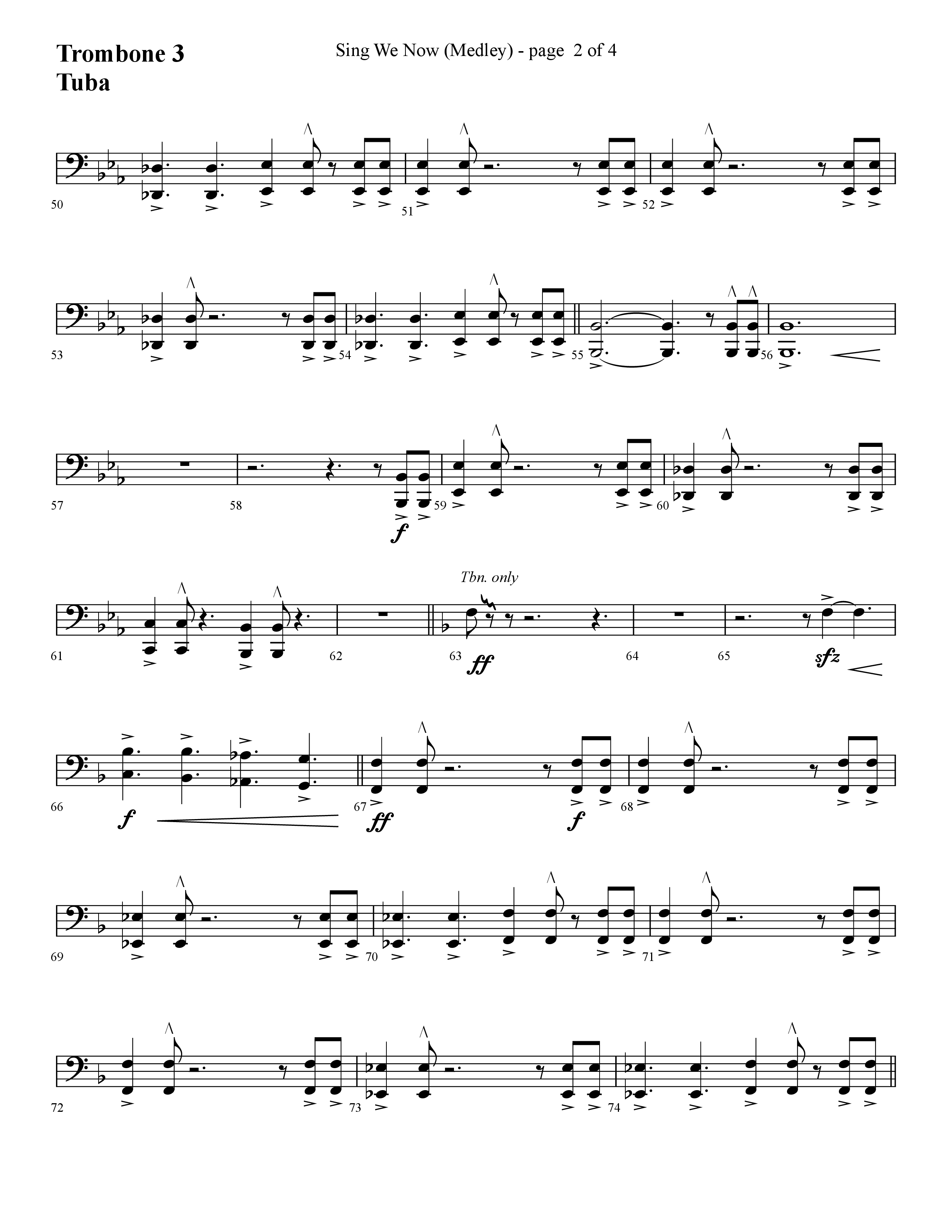 Sing We Now (Medley) (Choral Anthem SATB) Trombone 3/Tuba (Lifeway Choral / Arr. Cliff Duren)