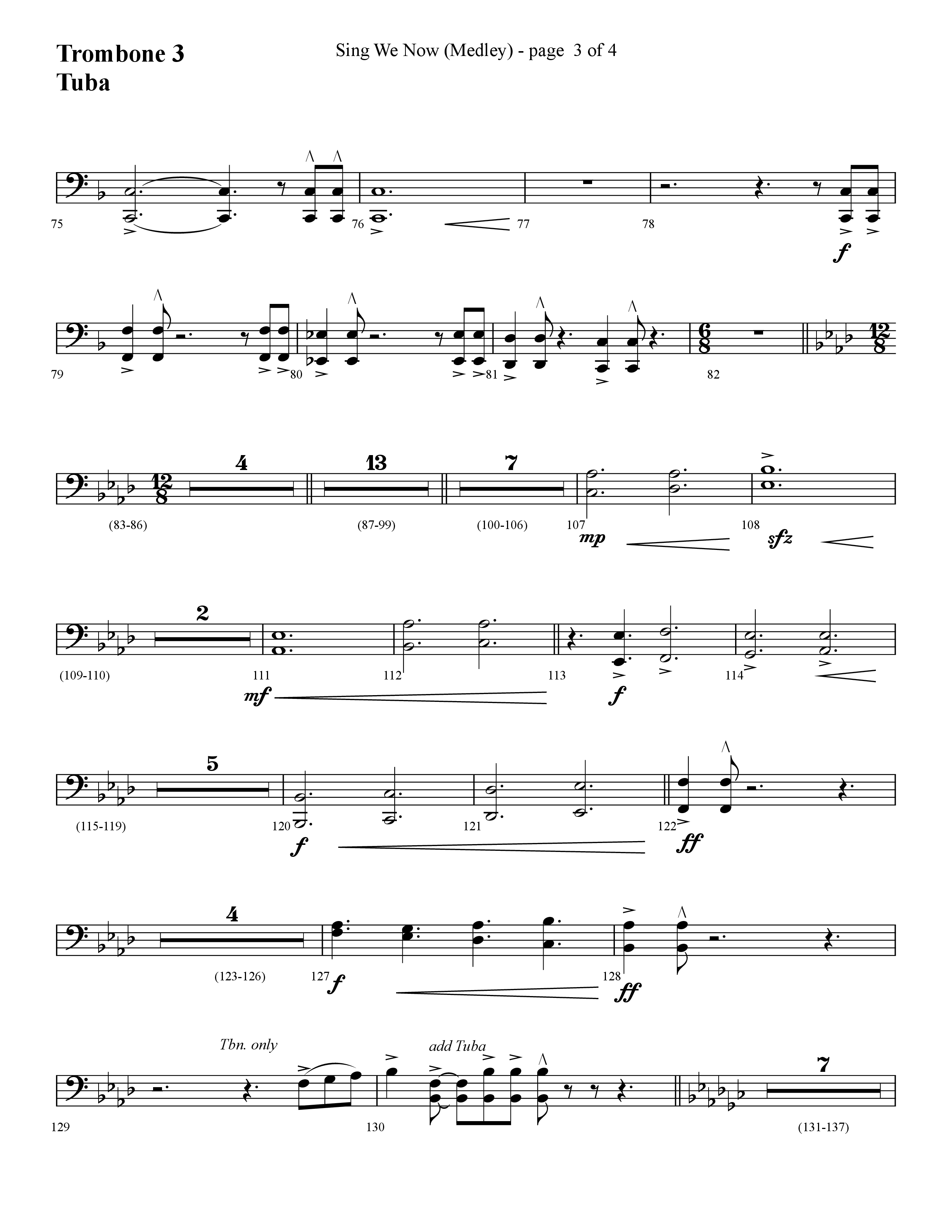 Sing We Now (Medley) (Choral Anthem SATB) Trombone 3/Tuba (Lifeway Choral / Arr. Cliff Duren)