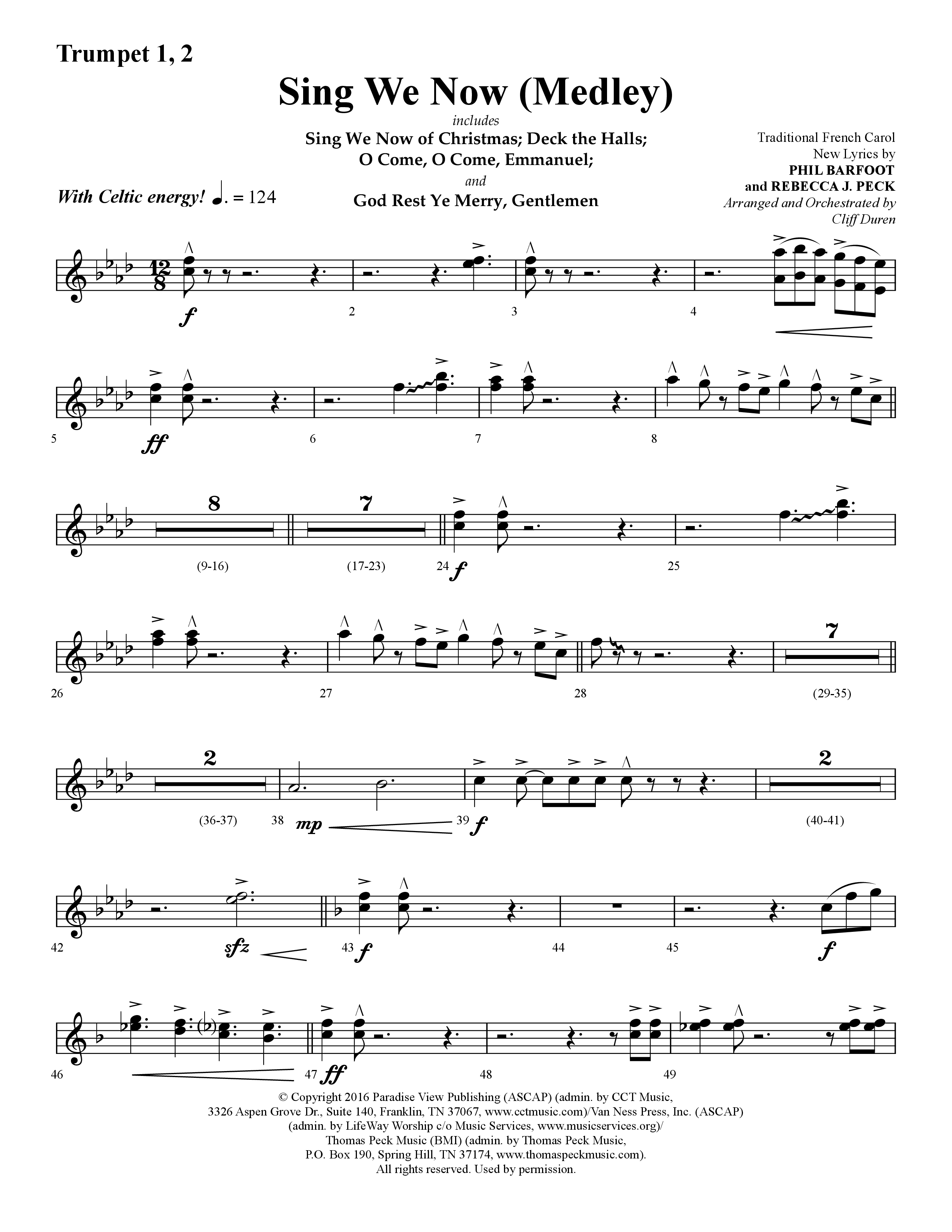 Sing We Now (Medley) (Choral Anthem SATB) Trumpet 1,2 (Lifeway Choral / Arr. Cliff Duren)