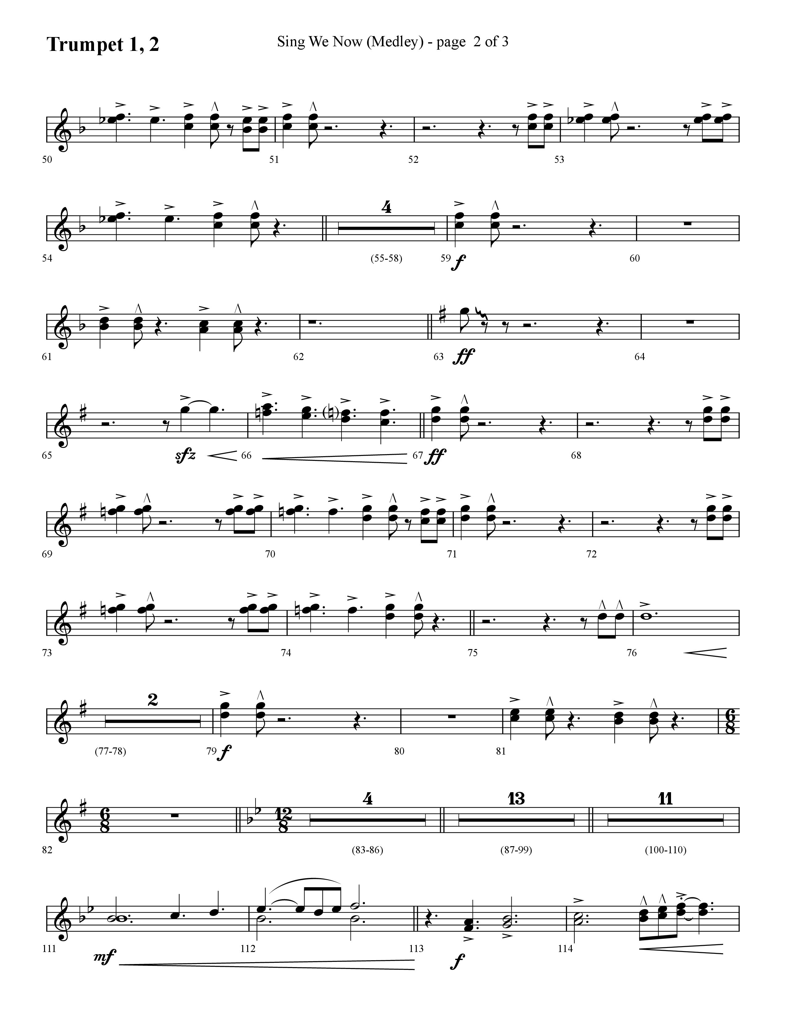Sing We Now (Medley) (Choral Anthem SATB) Trumpet 1,2 (Lifeway Choral / Arr. Cliff Duren)