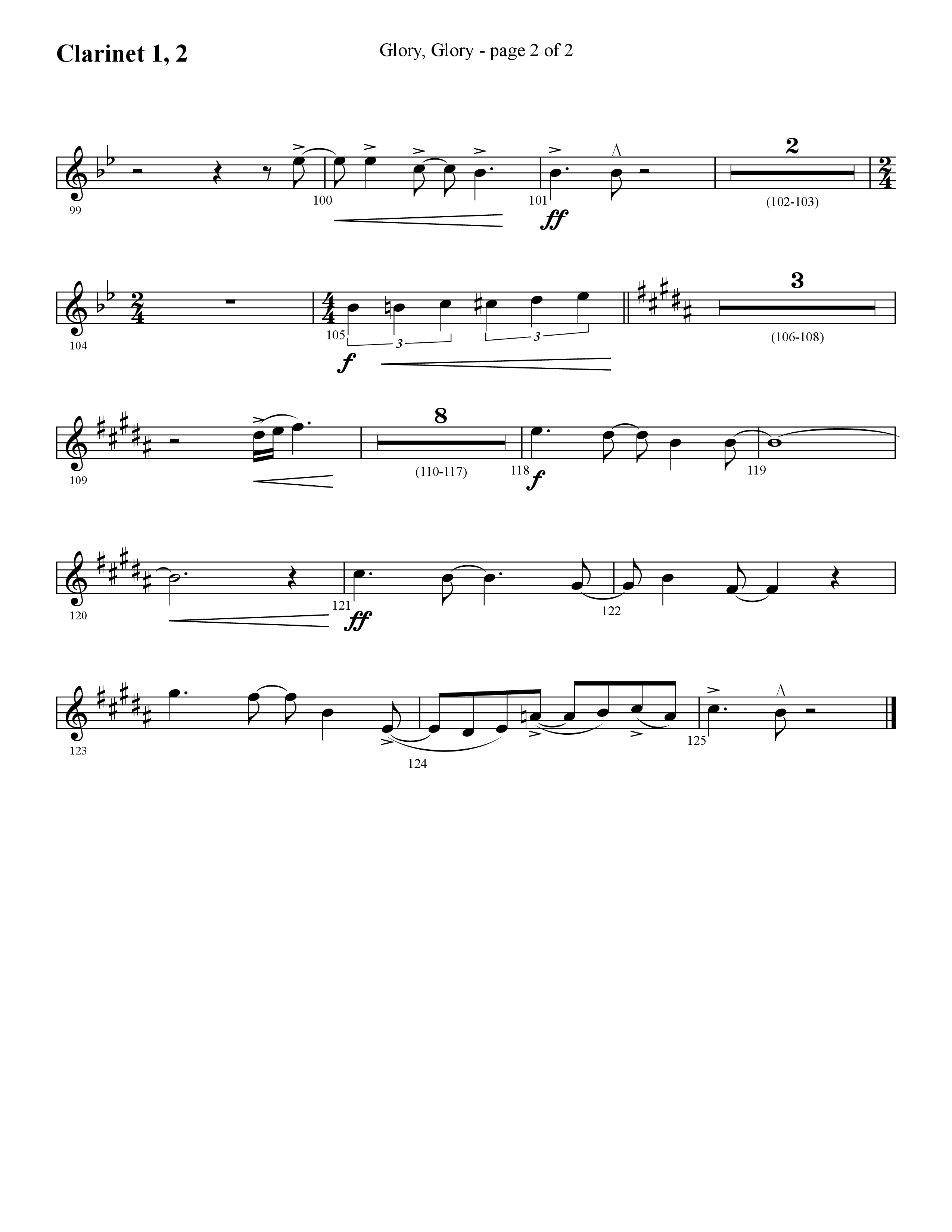 Glory Glory (Choral Anthem SATB) Clarinet 1/2 (Lifeway Choral / Arr. Dennis Allen)