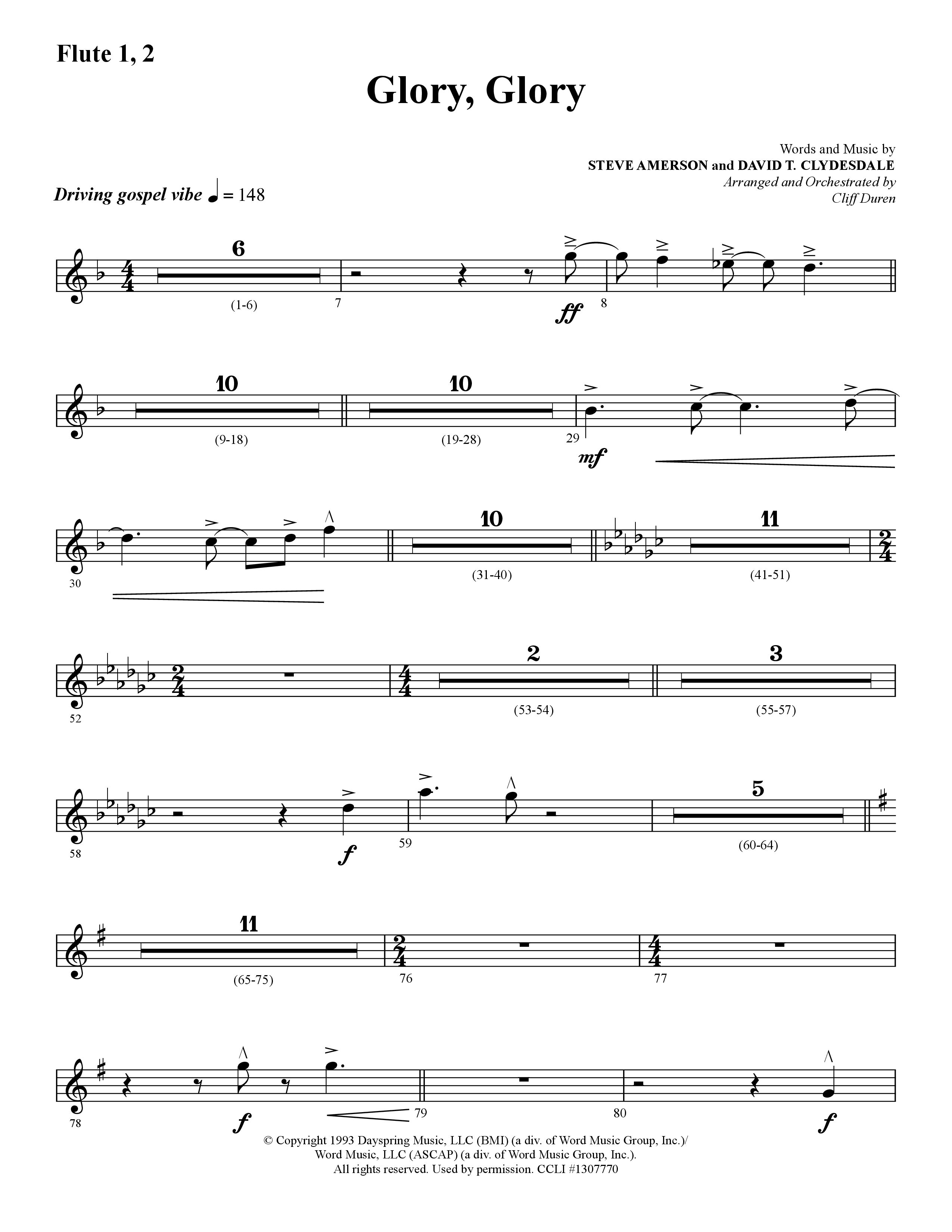 Glory Glory (Choral Anthem SATB) Flute 1/2 (Lifeway Choral / Arr. Dennis Allen)