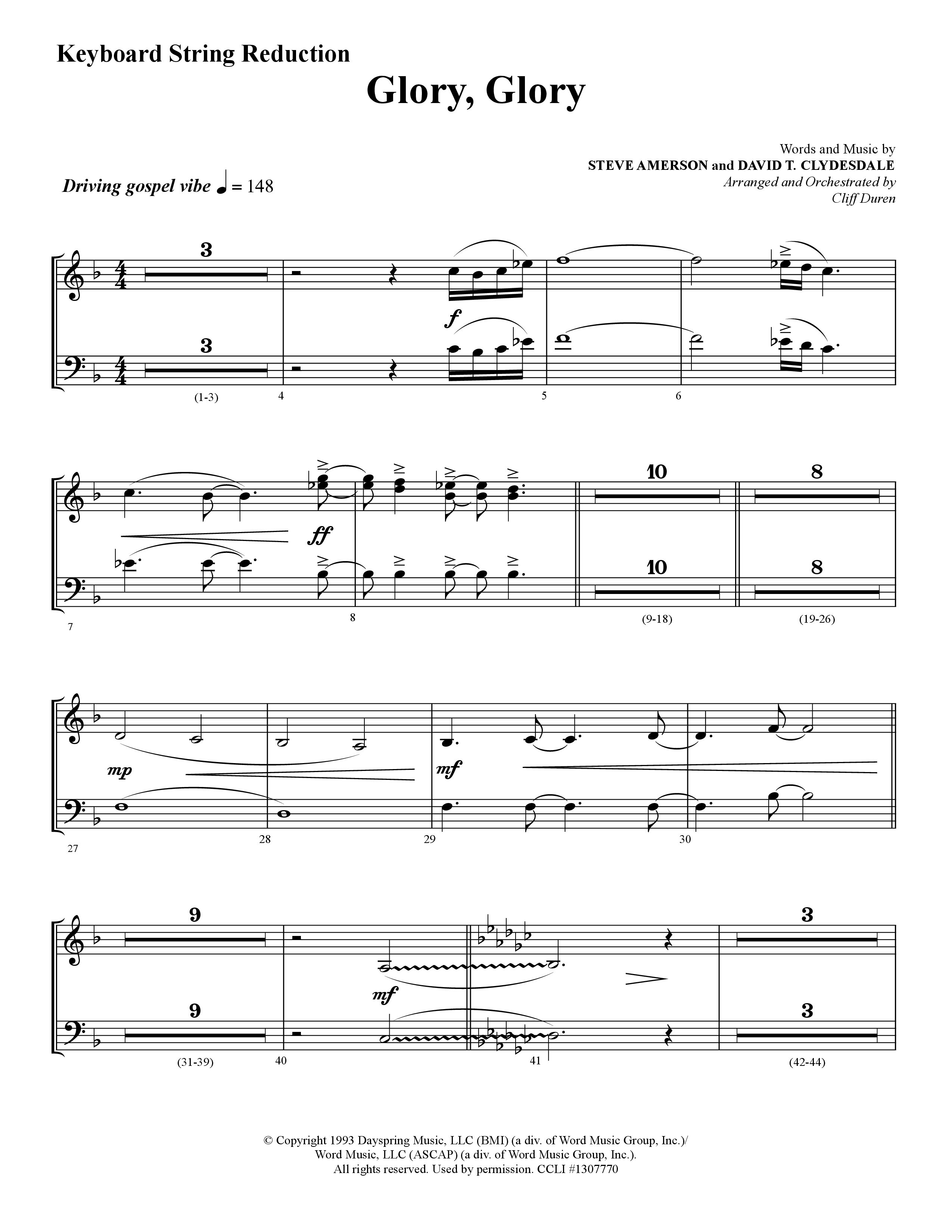 Glory Glory (Choral Anthem SATB) String Reduction (Lifeway Choral / Arr. Dennis Allen)