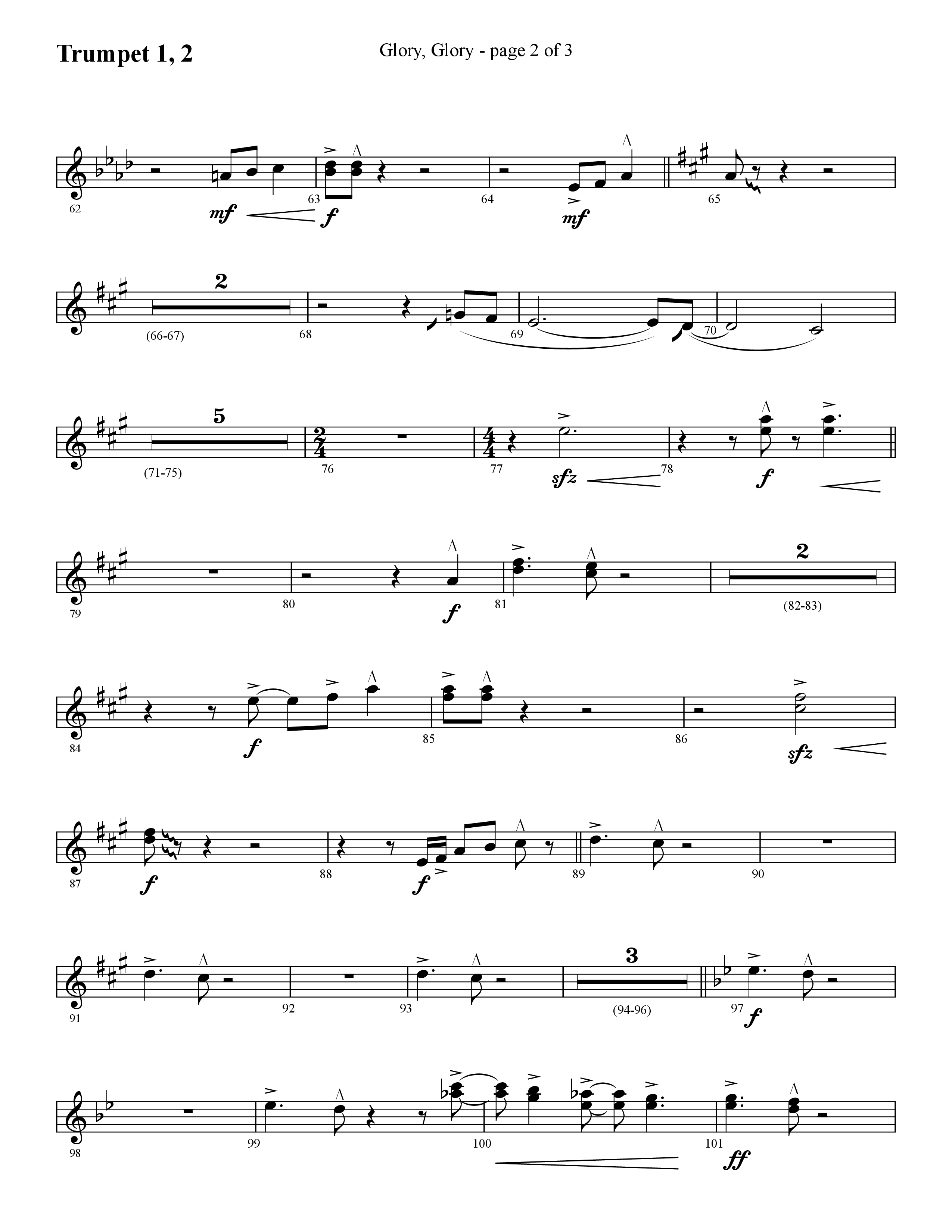 Glory Glory (Choral Anthem SATB) Trumpet 1,2 (Lifeway Choral / Arr. Dennis Allen)