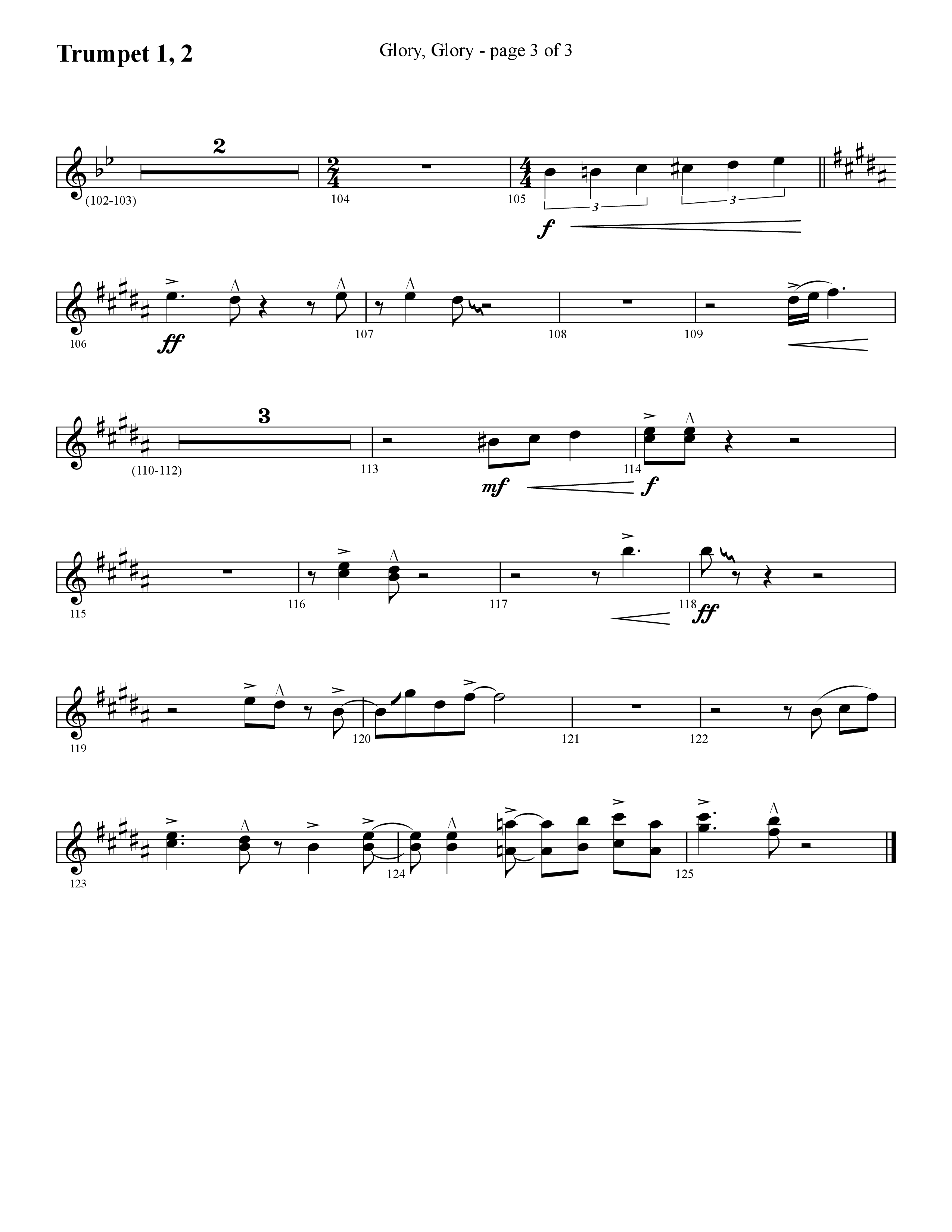 Glory Glory (Choral Anthem SATB) Trumpet 1,2 (Lifeway Choral / Arr. Dennis Allen)