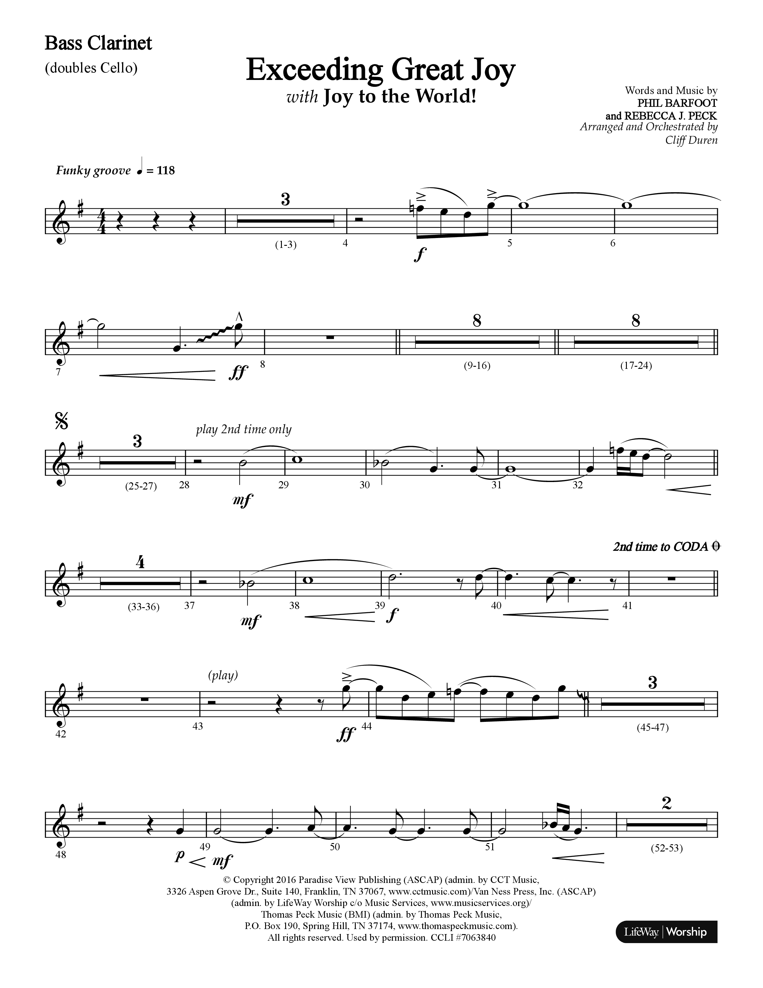 Exceeding Great Joy (with Joy To The World) (Choral Anthem SATB) Bass Clarinet (Lifeway Choral / Arr. Cliff Duren)