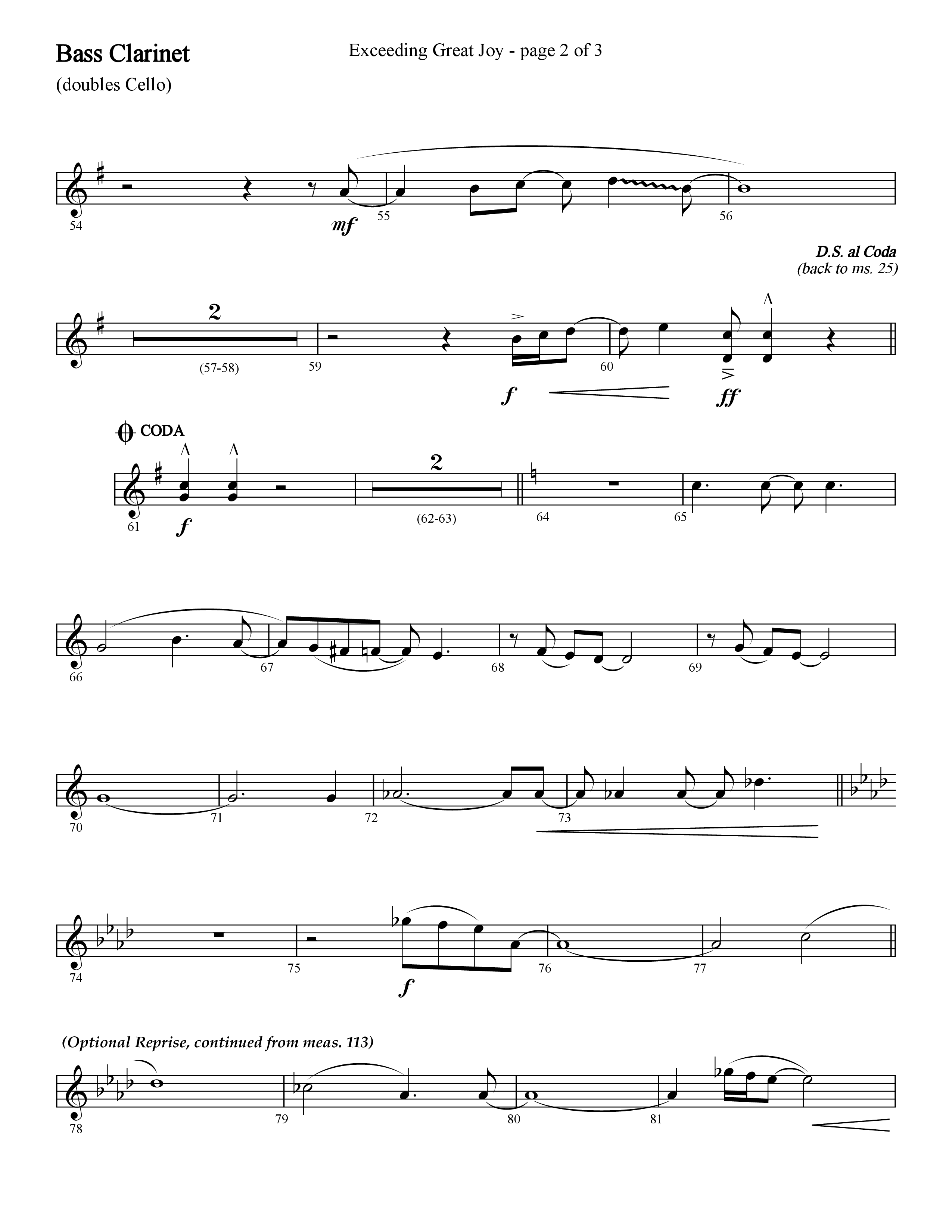 Exceeding Great Joy (with Joy To The World) (Choral Anthem SATB) Bass Clarinet (Lifeway Choral / Arr. Cliff Duren)