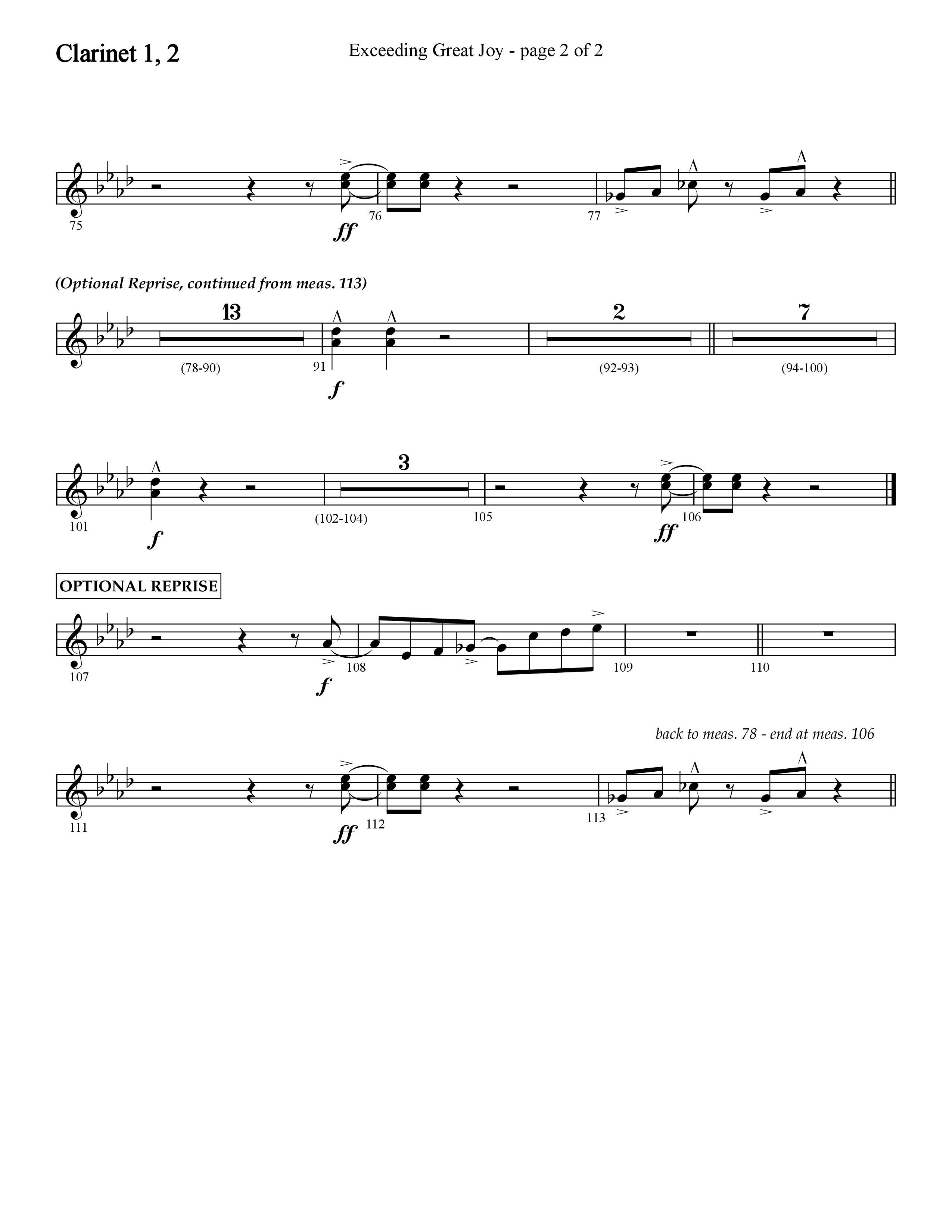 Exceeding Great Joy (with Joy To The World) (Choral Anthem SATB) Clarinet 1/2 (Lifeway Choral / Arr. Cliff Duren)