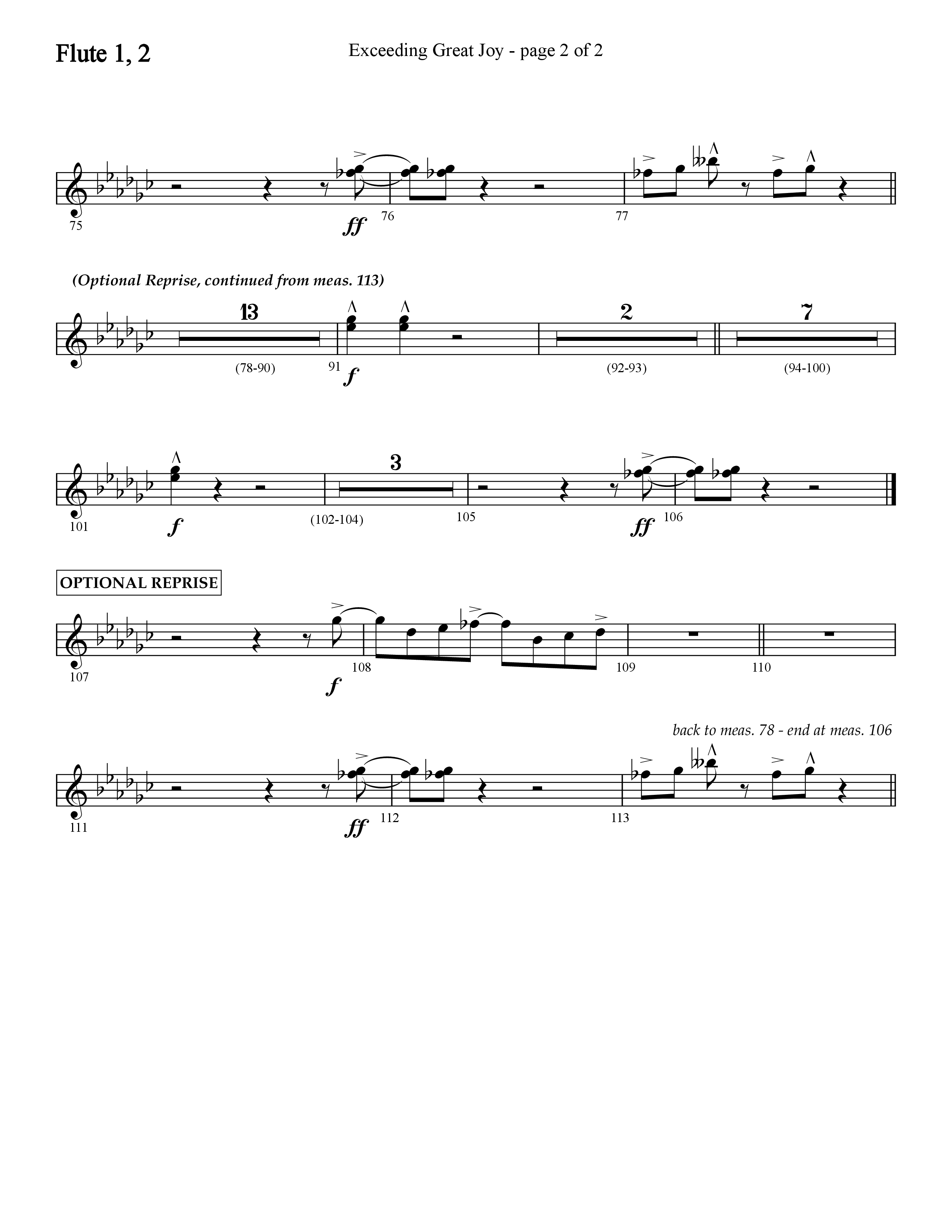 Exceeding Great Joy (with Joy To The World) (Choral Anthem SATB) Flute 1/2 (Lifeway Choral / Arr. Cliff Duren)