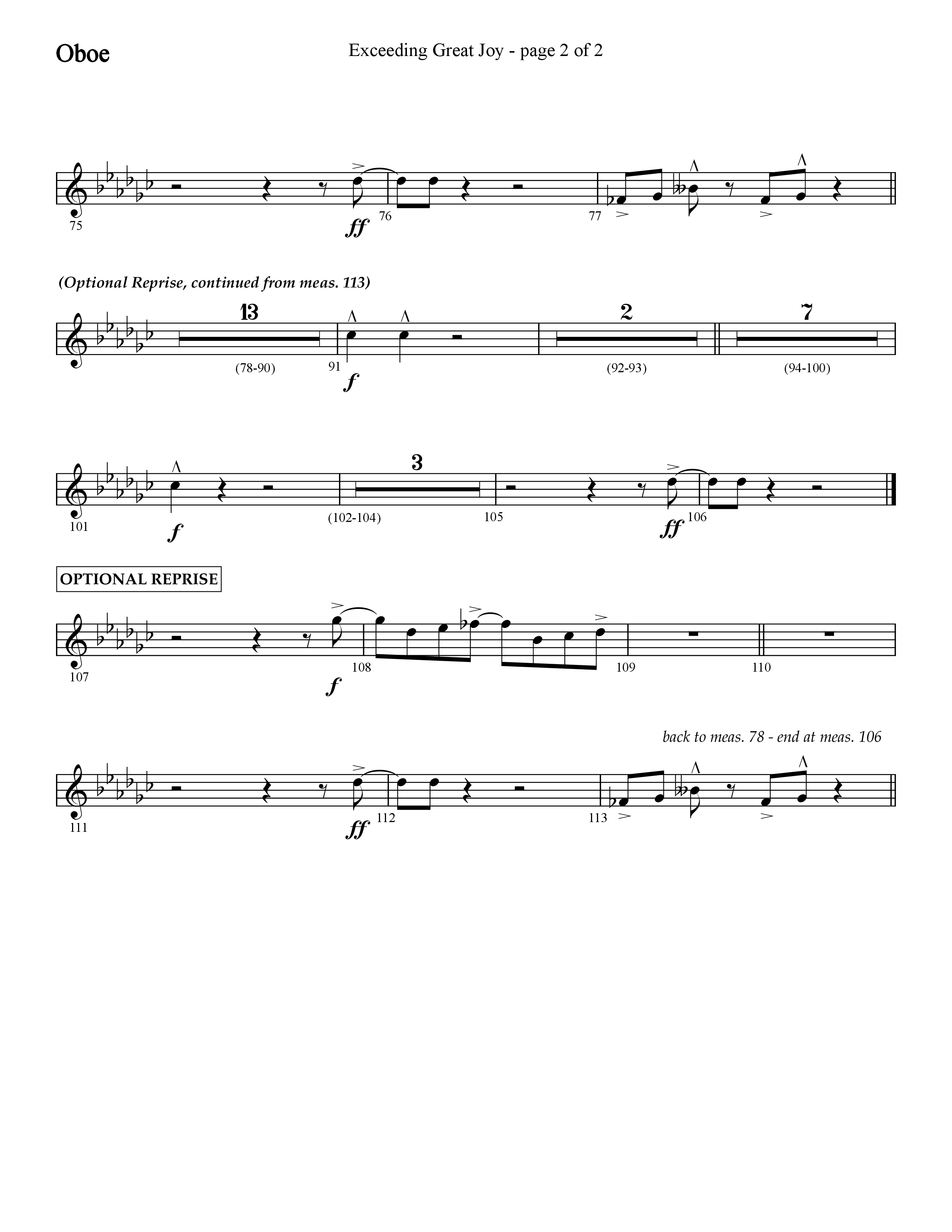 Exceeding Great Joy (with Joy To The World) (Choral Anthem SATB) Oboe (Lifeway Choral / Arr. Cliff Duren)