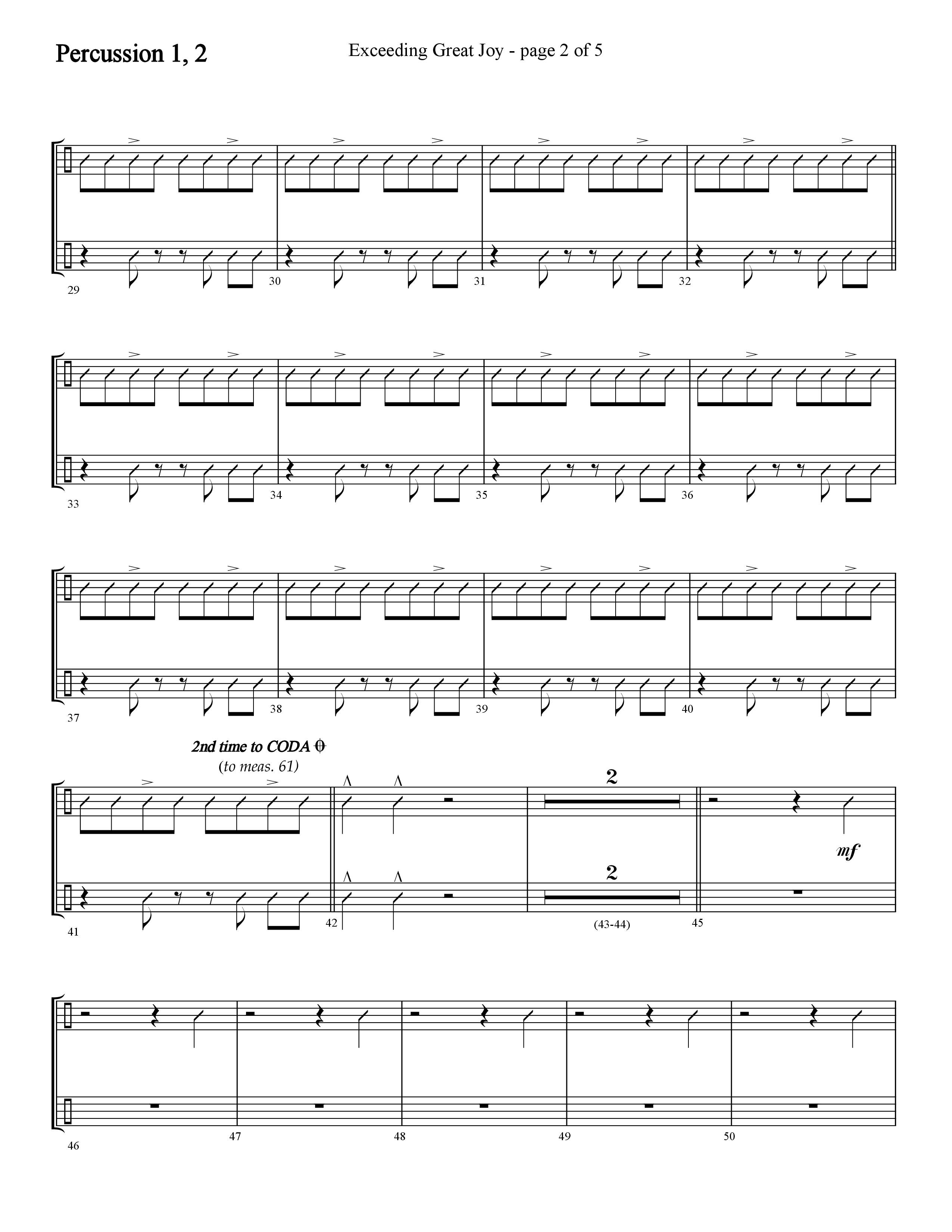 Exceeding Great Joy (with Joy To The World) (Choral Anthem SATB) Percussion 1/2 (Lifeway Choral / Arr. Cliff Duren)
