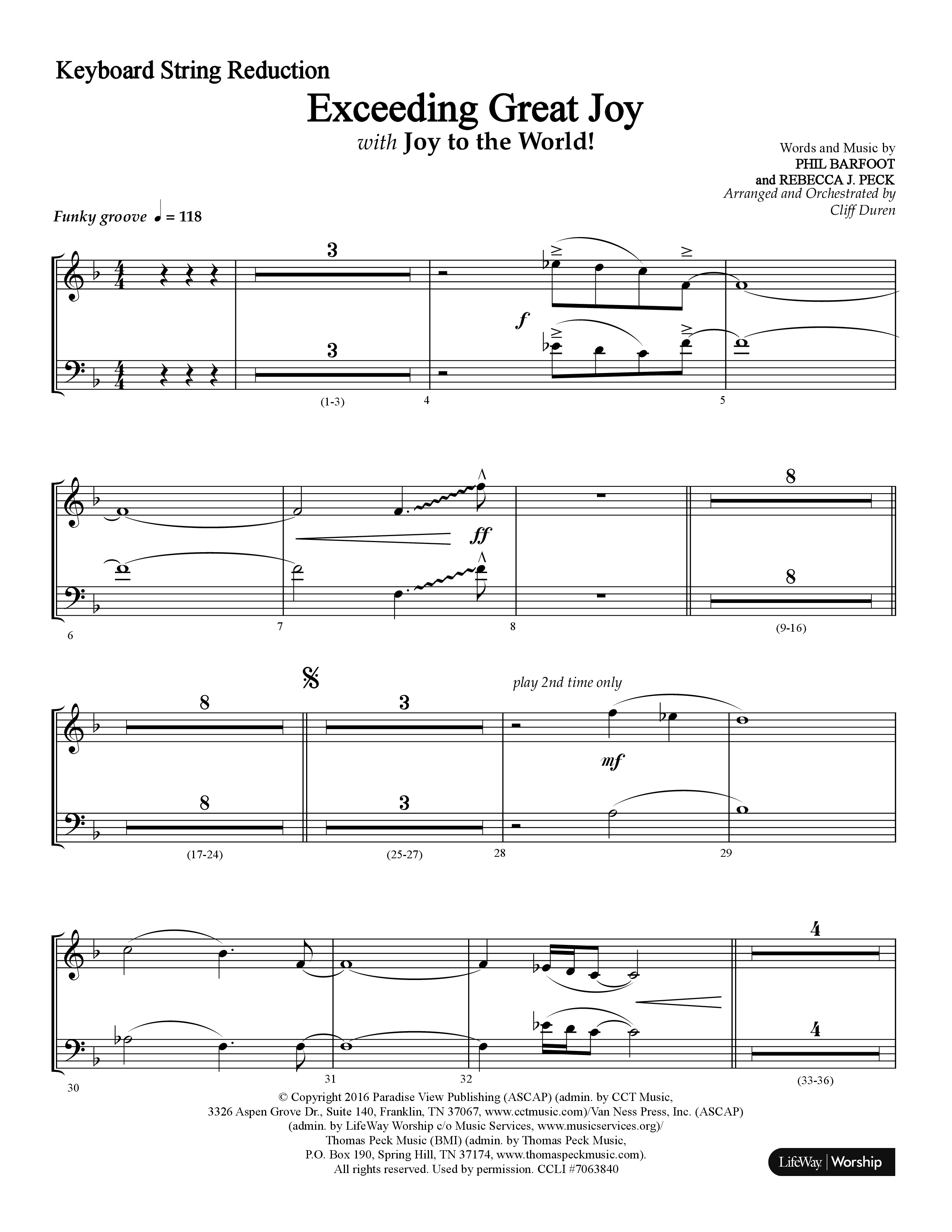 Exceeding Great Joy (with Joy To The World) (Choral Anthem SATB) String Reduction (Lifeway Choral / Arr. Cliff Duren)