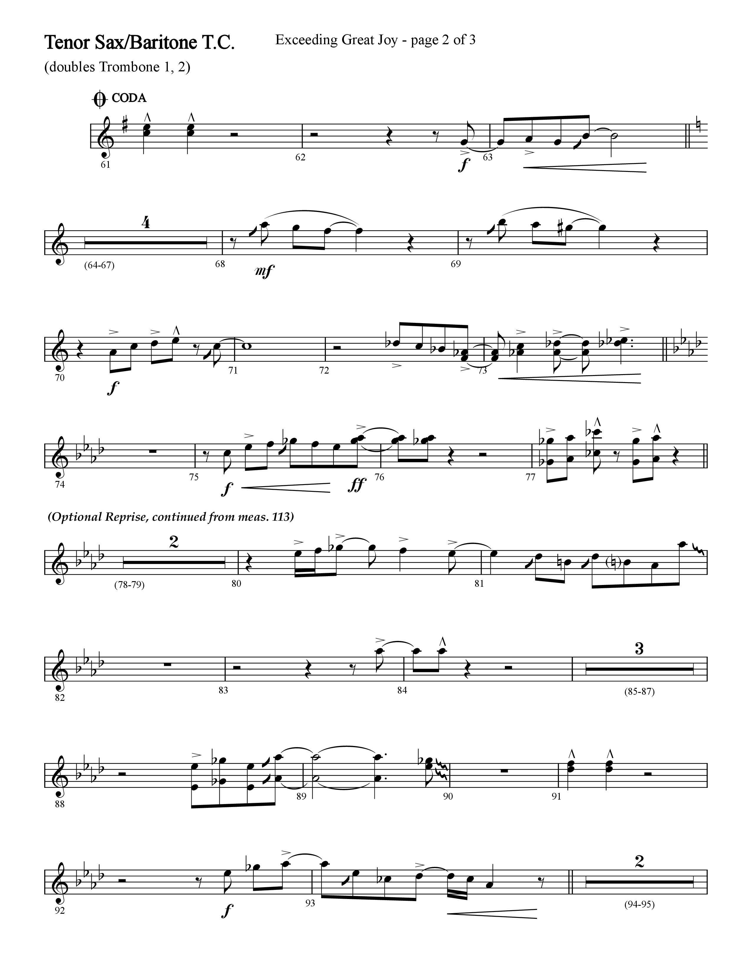 Exceeding Great Joy (with Joy To The World) (Choral Anthem SATB) Tenor Sax/Baritone T.C. (Lifeway Choral / Arr. Cliff Duren)