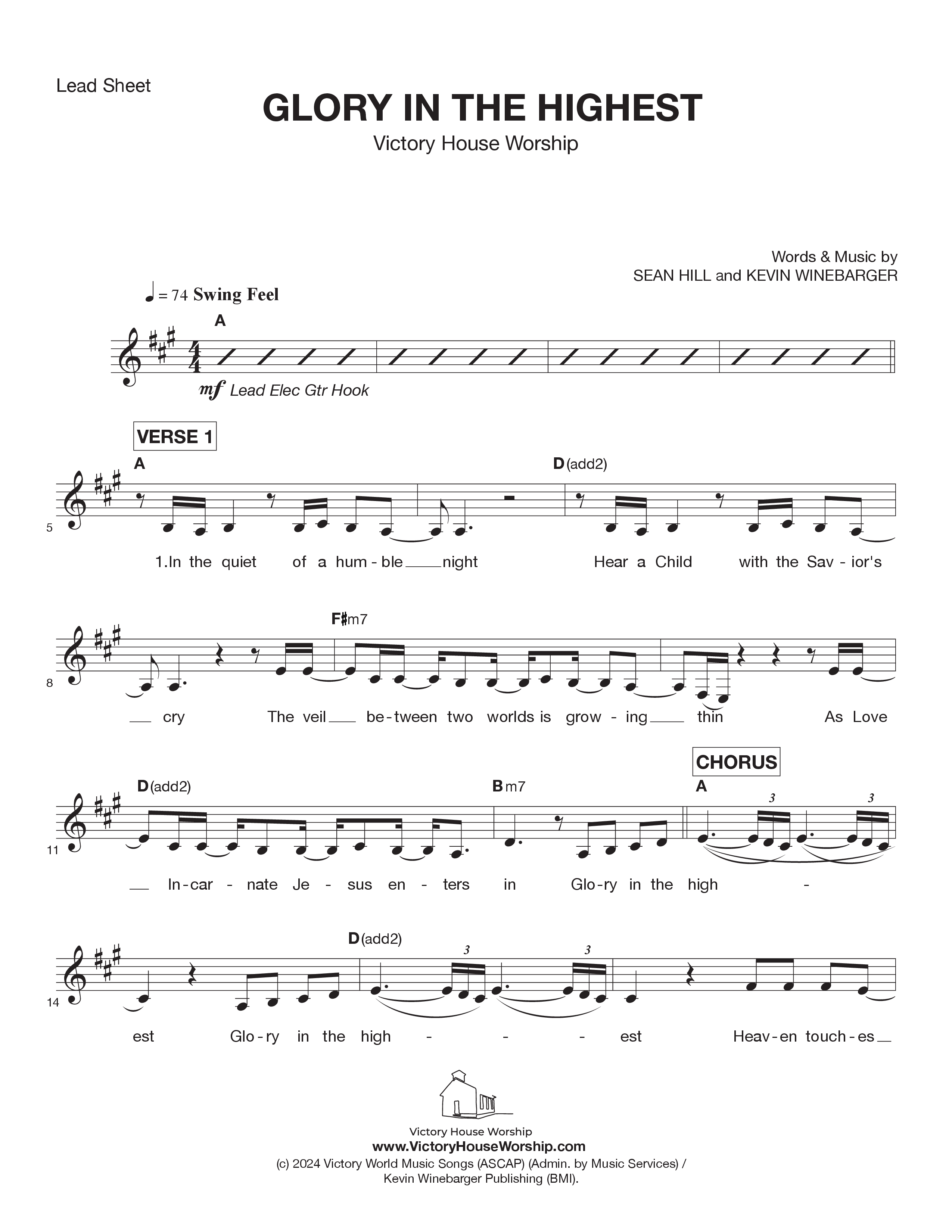 Glory In The Highest Lead Sheet Melody (Victory House Worship)