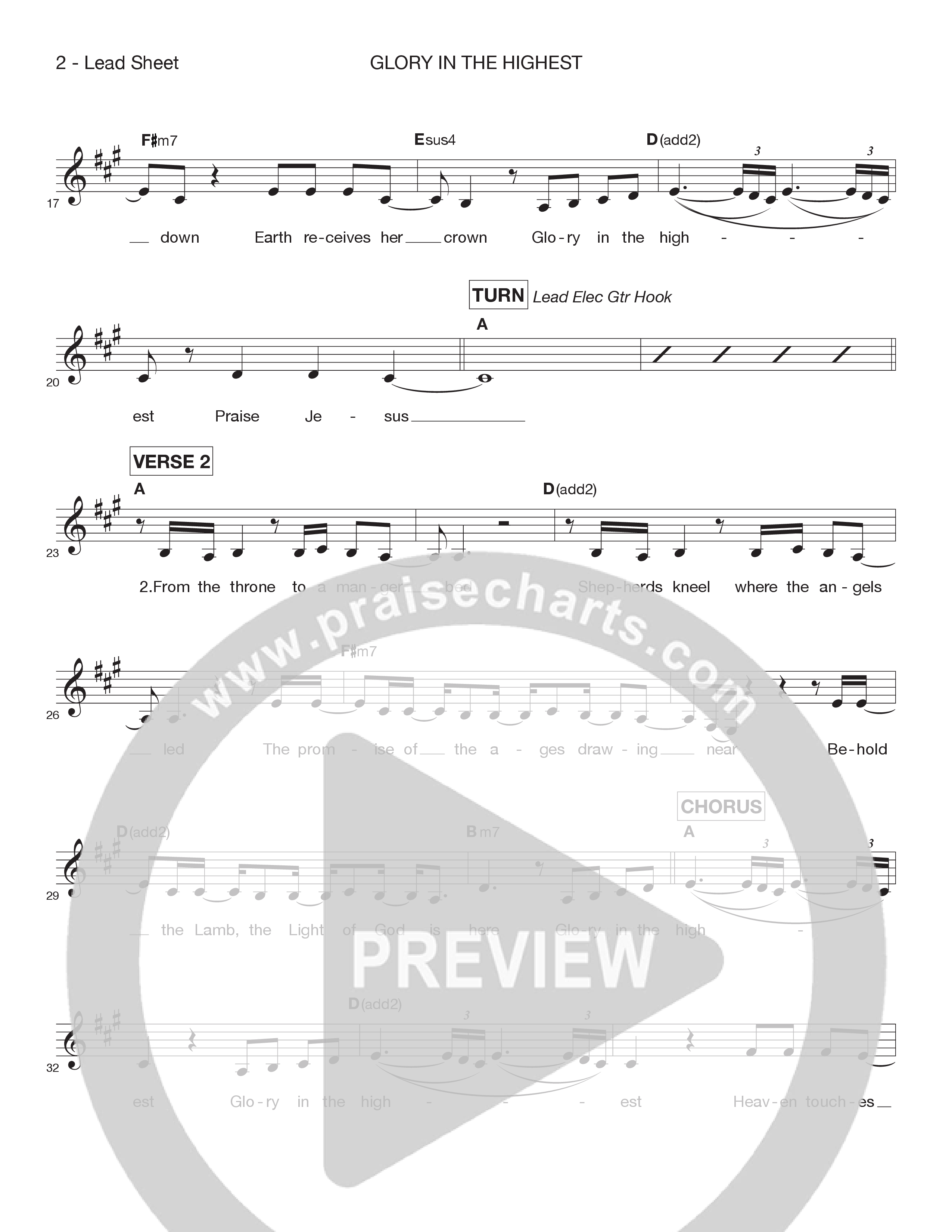 Glory In The Highest Lead Sheet Melody (Victory House Worship)