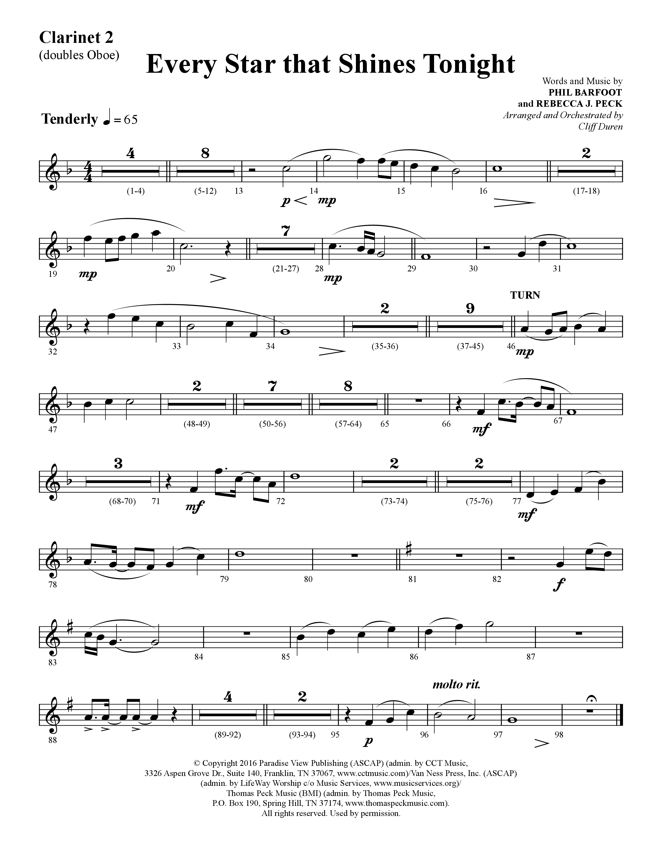 Every Star That Shines Tonight (Choral Anthem SATB) Clarinet 1/2 (Lifeway Choral / Arr. Cliff Duren)
