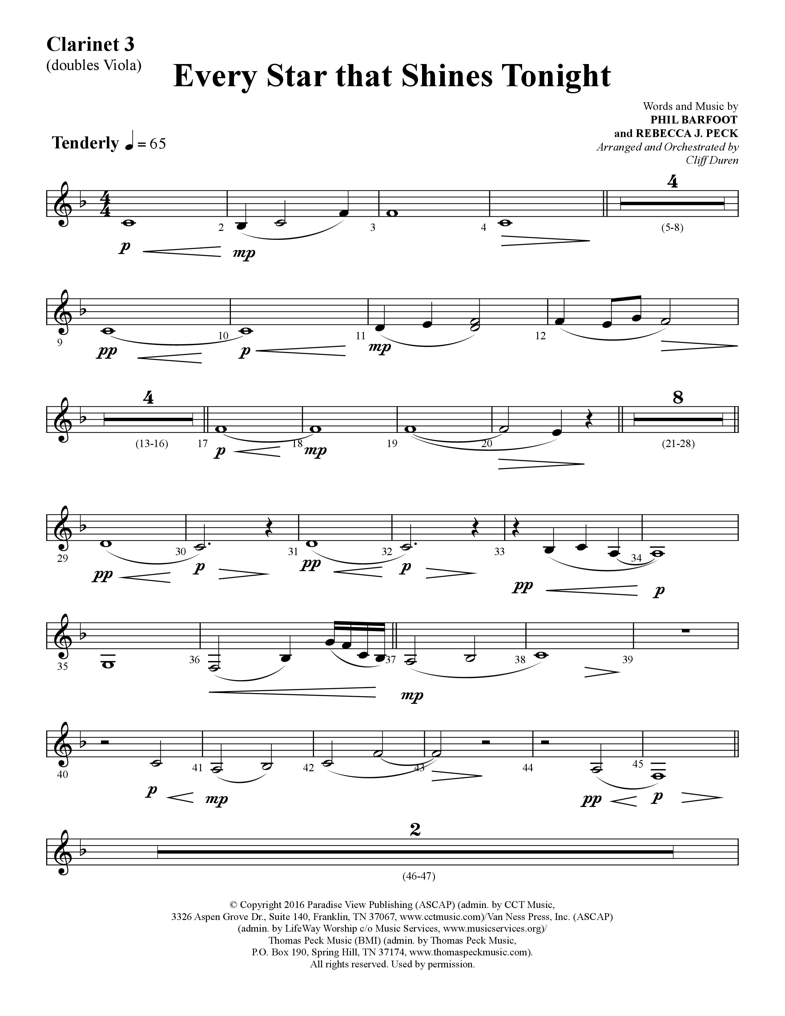 Every Star That Shines Tonight (Choral Anthem SATB) Clarinet 3 (Lifeway Choral / Arr. Cliff Duren)
