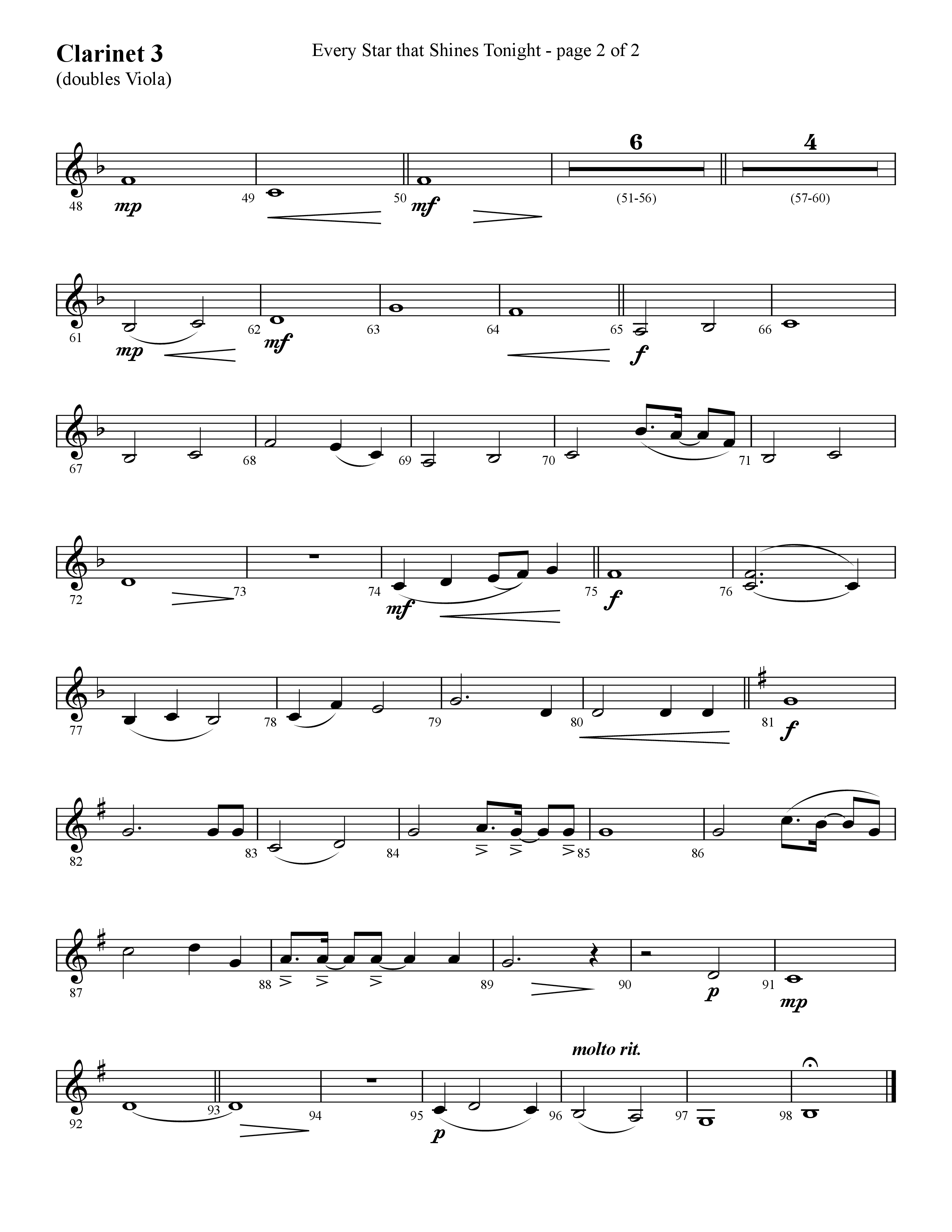 Every Star That Shines Tonight (Choral Anthem SATB) Clarinet 3 (Lifeway Choral / Arr. Cliff Duren)