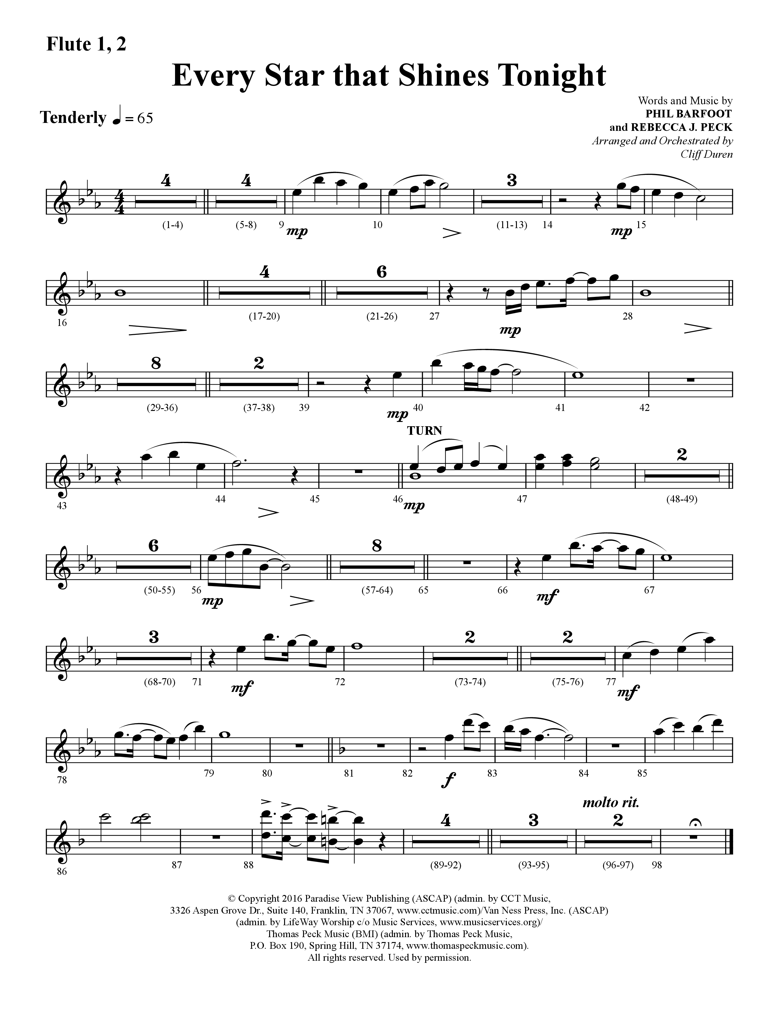 Every Star That Shines Tonight (Choral Anthem SATB) Flute 1/2 (Lifeway Choral / Arr. Cliff Duren)