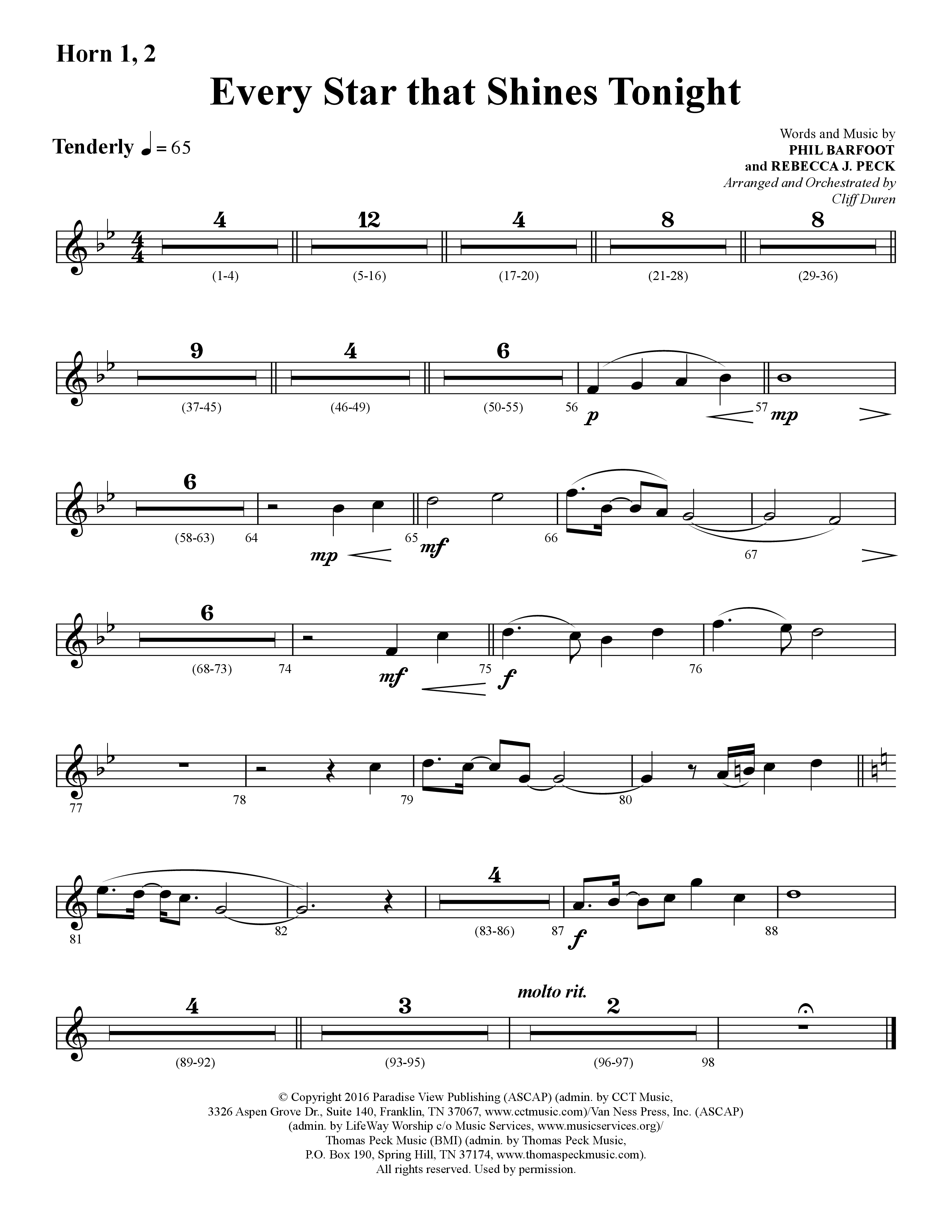 Every Star That Shines Tonight (Choral Anthem SATB) French Horn 1/2 (Lifeway Choral / Arr. Cliff Duren)