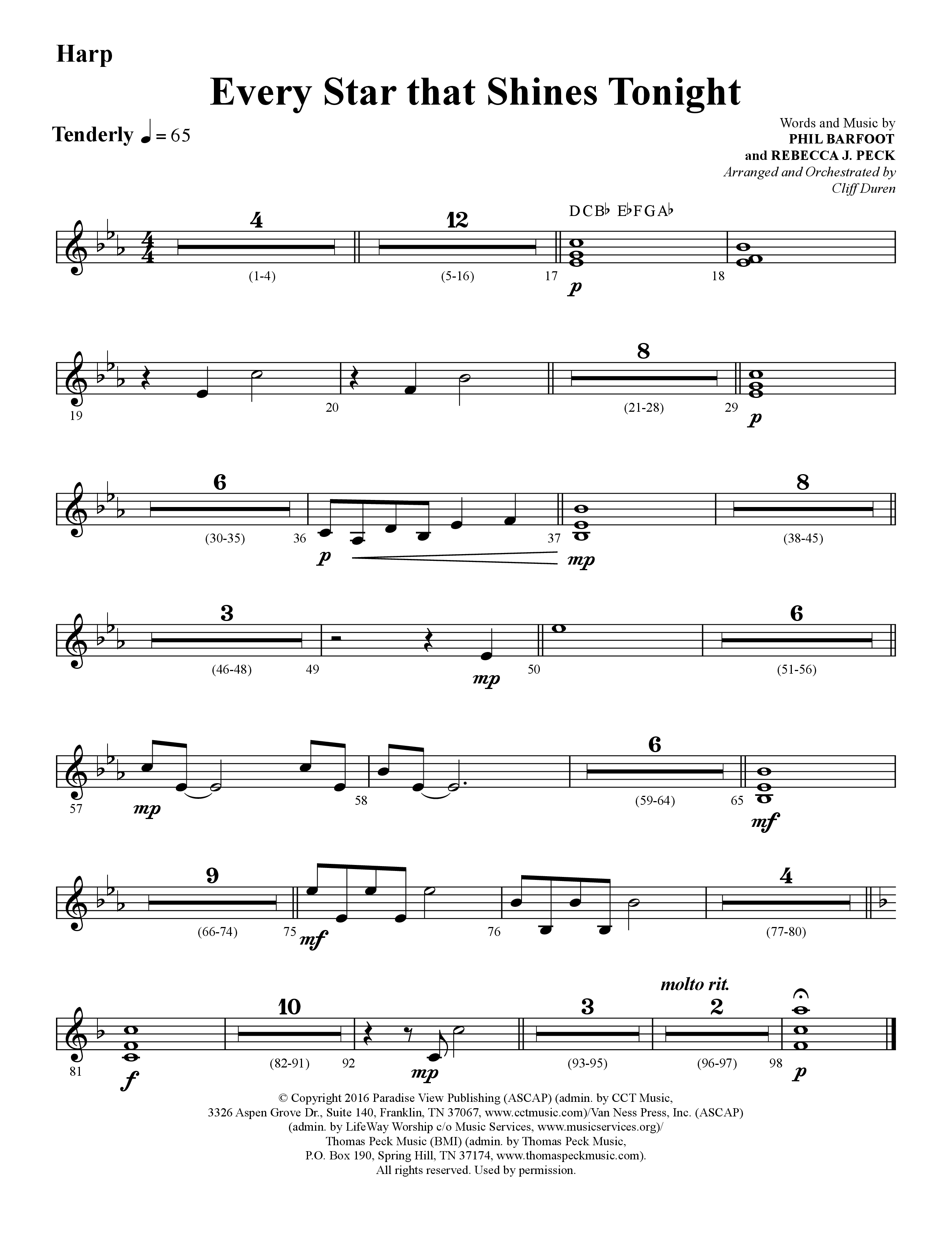 Every Star That Shines Tonight (Choral Anthem SATB) Harp (Lifeway Choral / Arr. Cliff Duren)