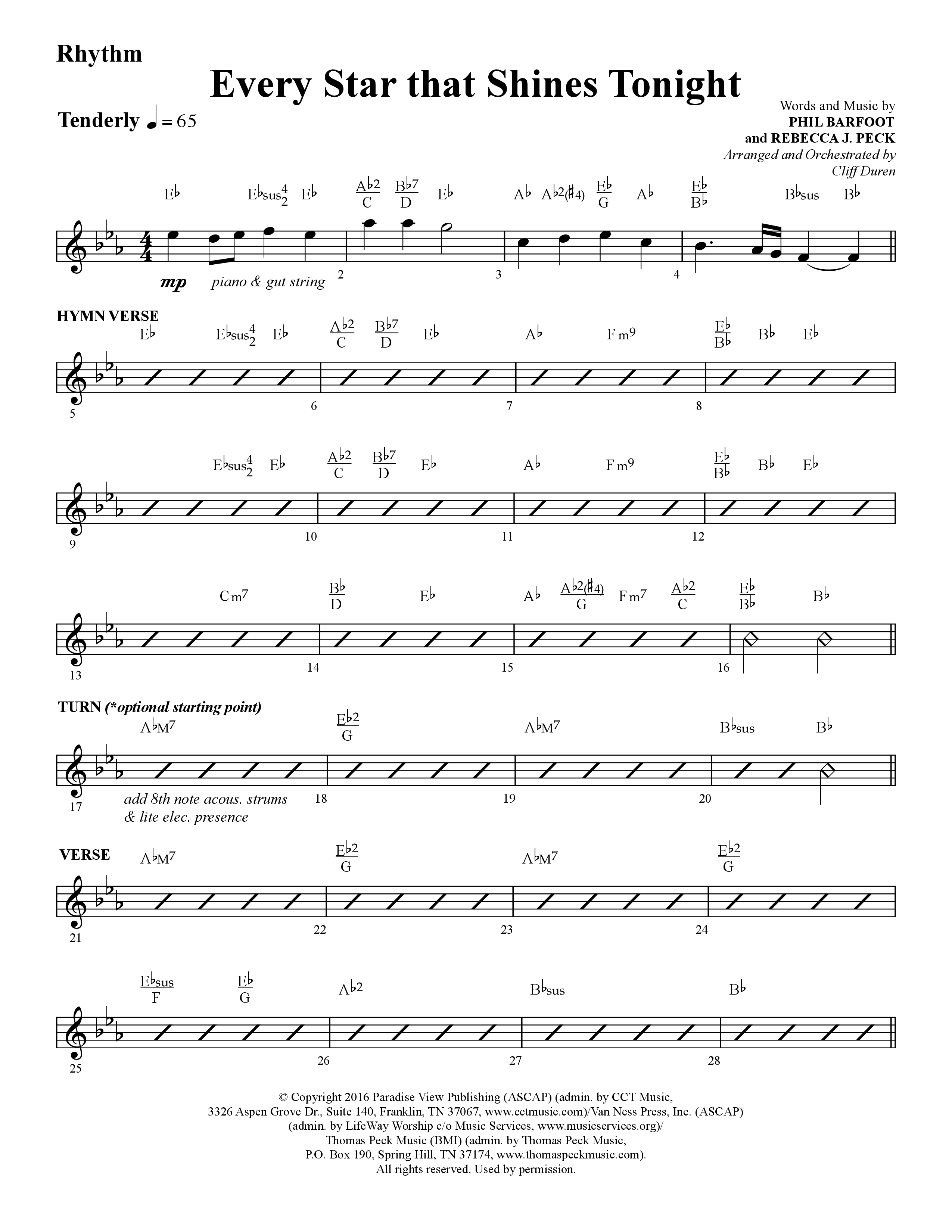 Every Star That Shines Tonight (Choral Anthem SATB) Rhythm Chart (Lifeway Choral / Arr. Cliff Duren)