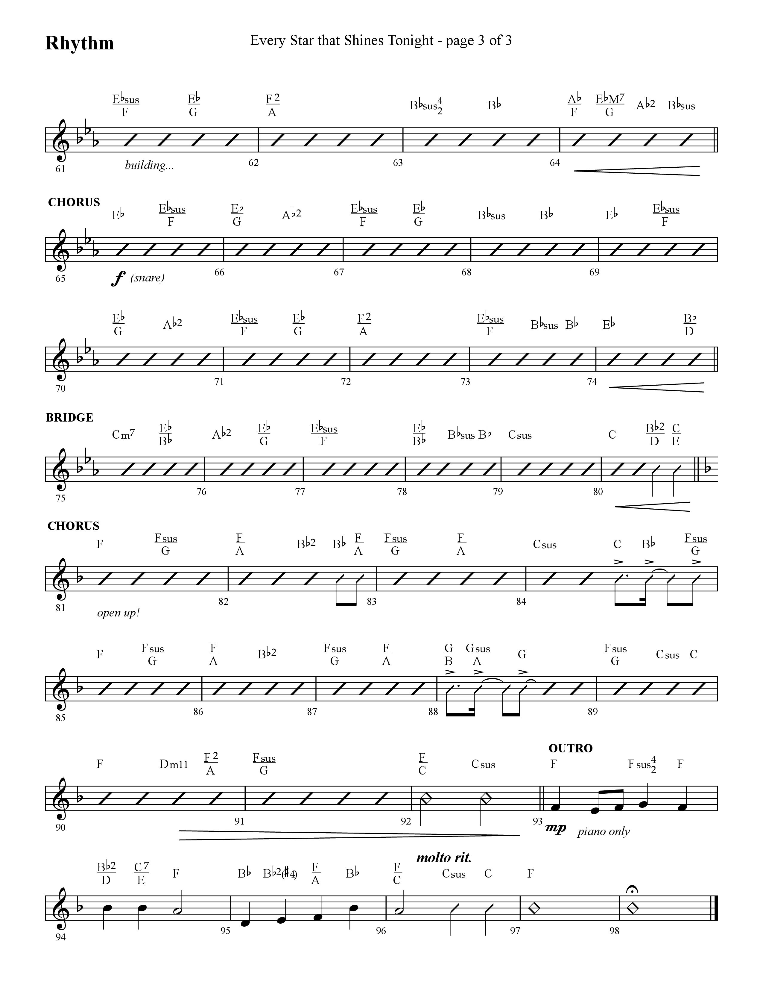 Every Star That Shines Tonight (Choral Anthem SATB) Rhythm Chart (Lifeway Choral / Arr. Cliff Duren)