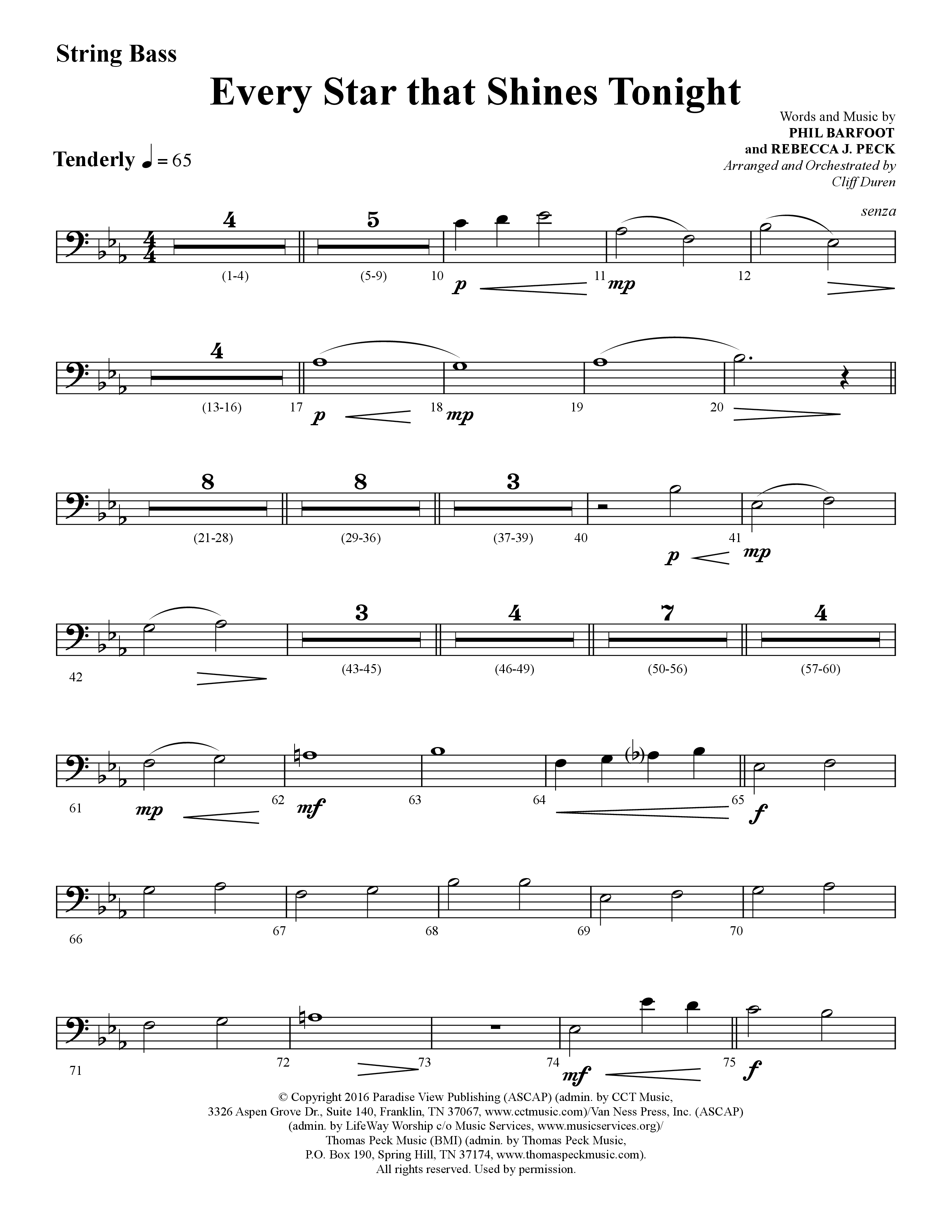 Every Star That Shines Tonight (Choral Anthem SATB) String Bass (Lifeway Choral / Arr. Cliff Duren)