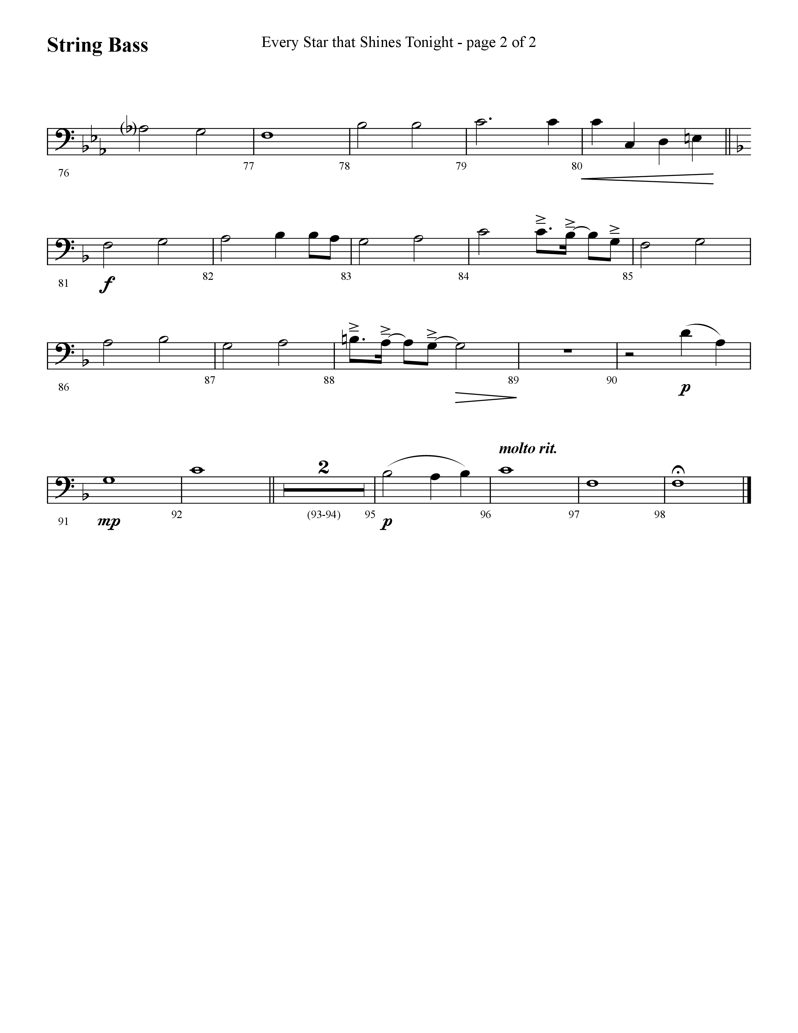 Every Star That Shines Tonight (Choral Anthem SATB) String Bass (Lifeway Choral / Arr. Cliff Duren)