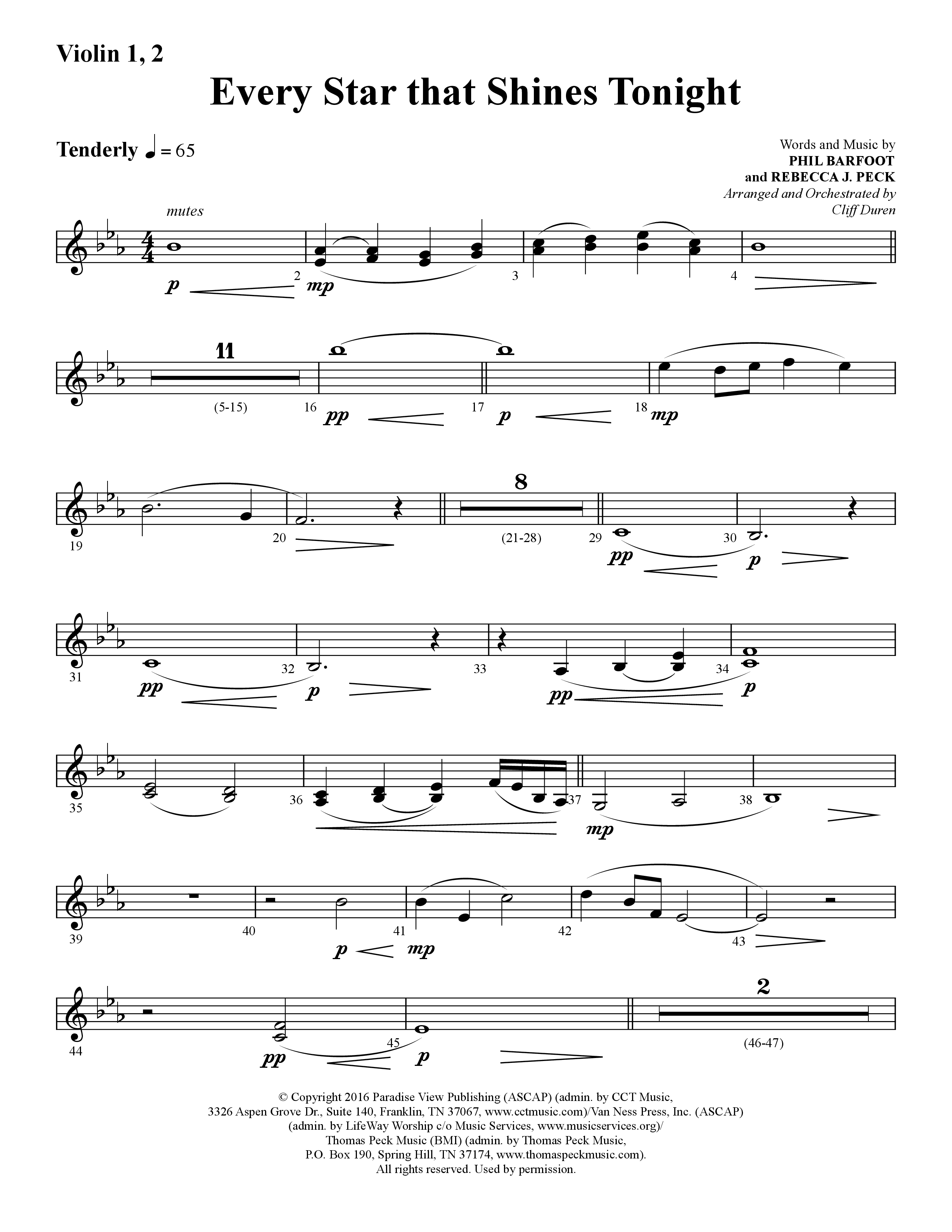 Every Star That Shines Tonight (Choral Anthem SATB) Violin 1/2 (Lifeway Choral / Arr. Cliff Duren)