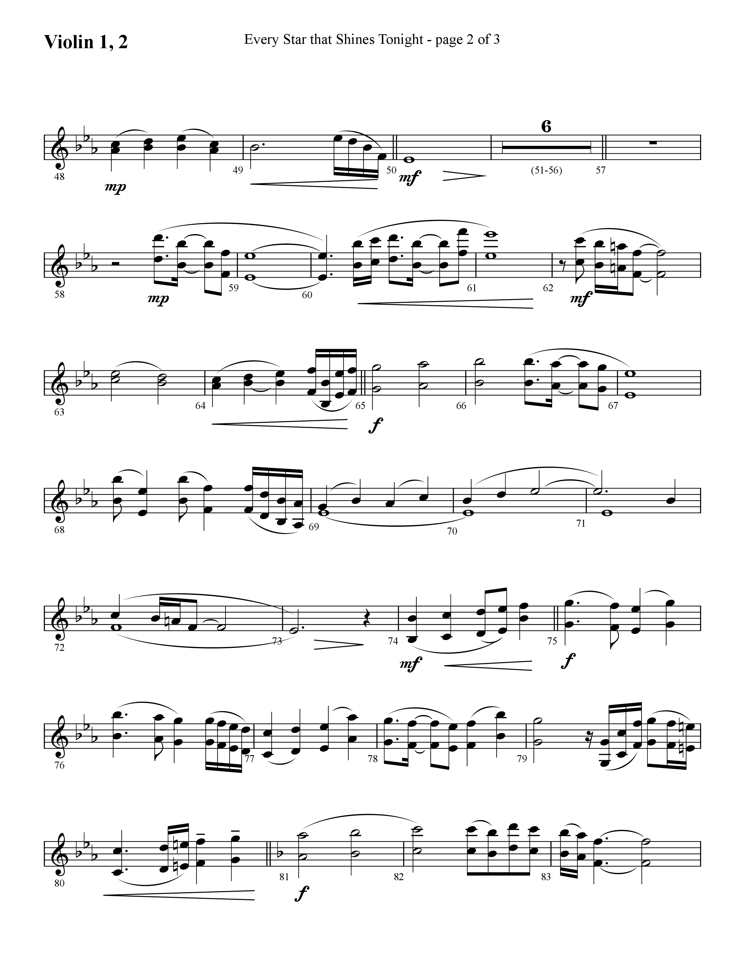 Every Star That Shines Tonight (Choral Anthem SATB) Violin 1/2 (Lifeway Choral / Arr. Cliff Duren)