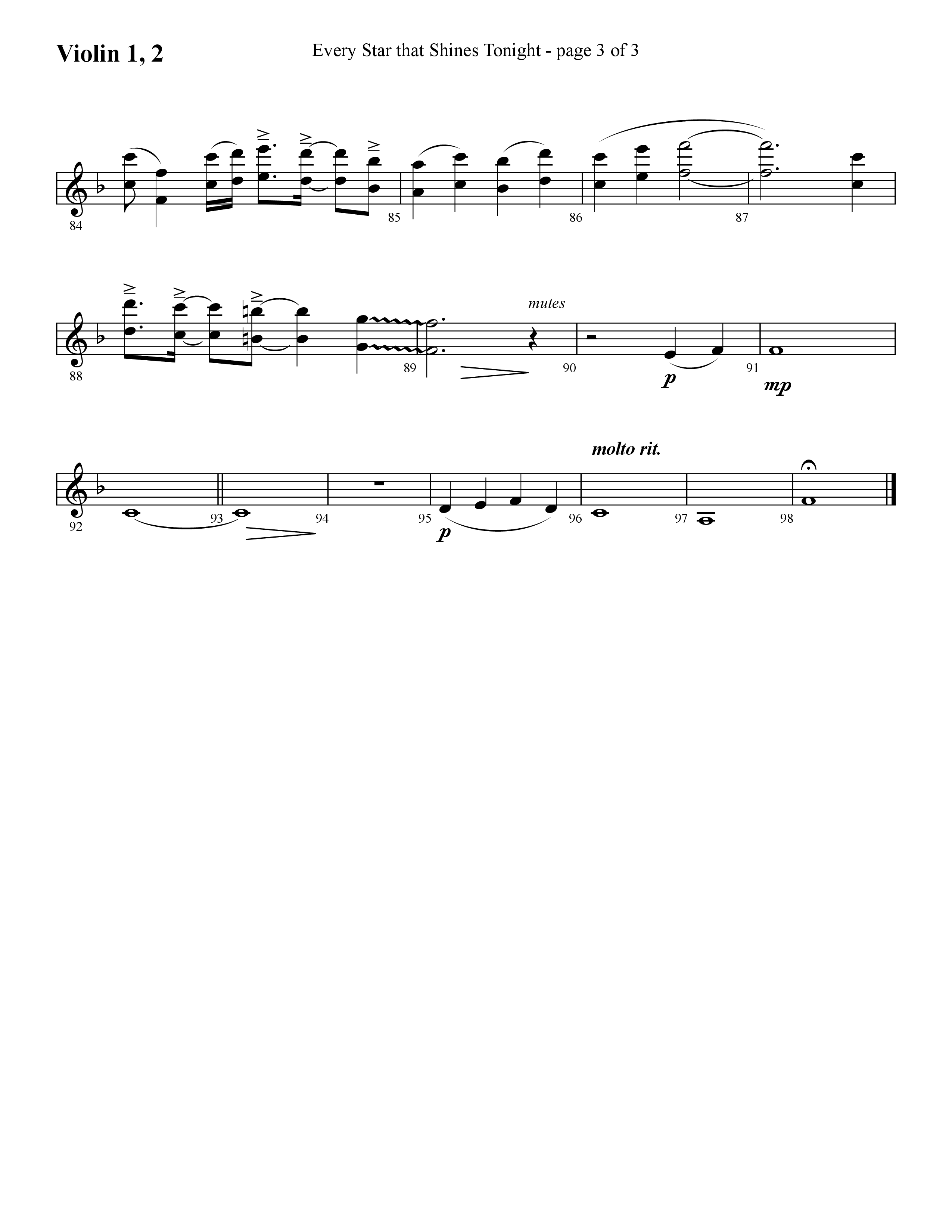 Every Star That Shines Tonight (Choral Anthem SATB) Violin 1/2 (Lifeway Choral / Arr. Cliff Duren)
