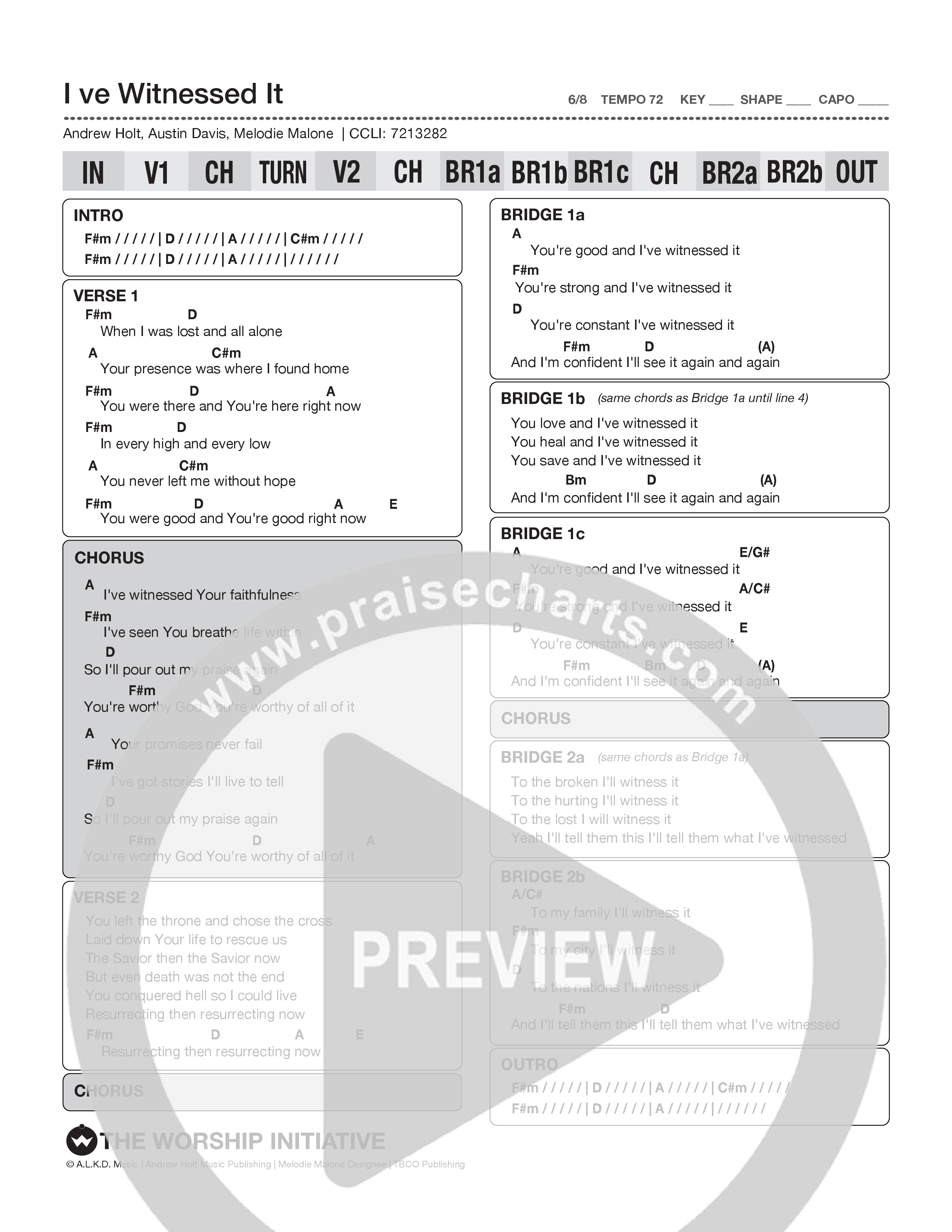 I've Witnessed It Chord Chart (The Worship Initiative / Shane & Shane)