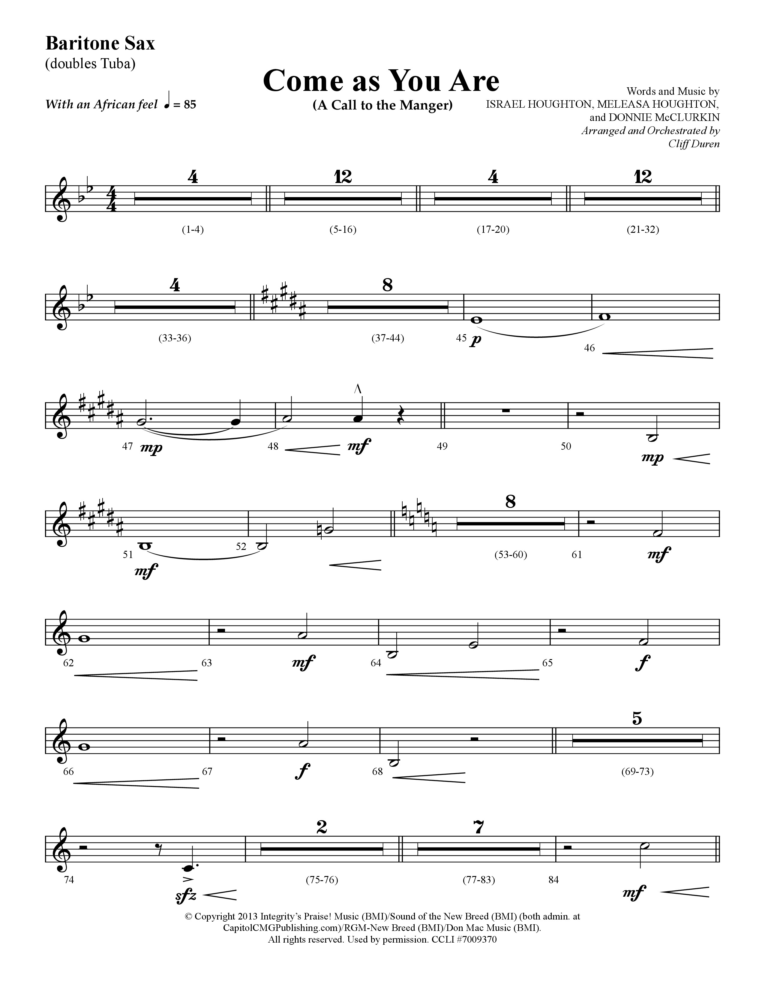 Come As You Are (Choral Anthem SATB) Bari Sax (Lifeway Choral / Arr. Cliff Duren)