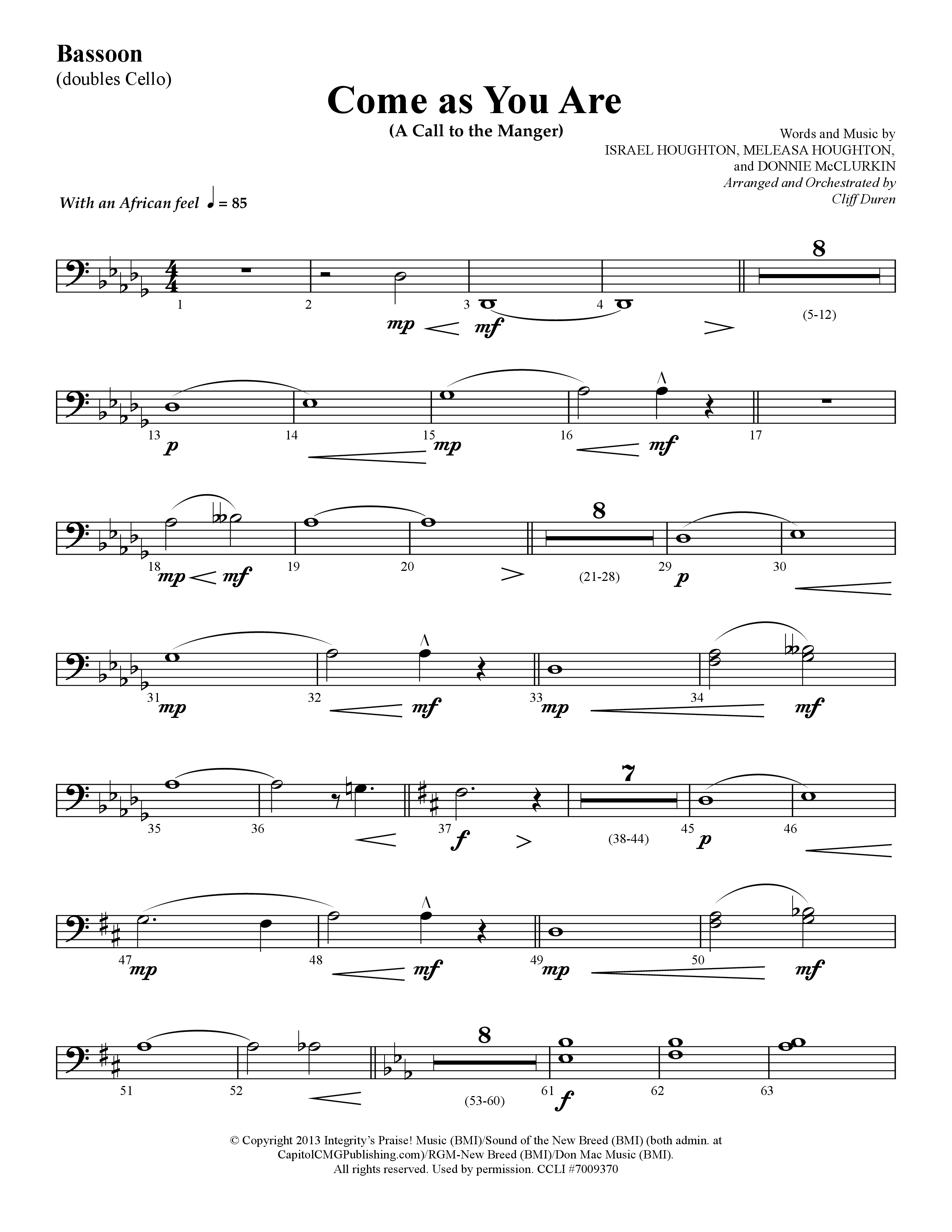 Come As You Are (Choral Anthem SATB) Bassoon (Lifeway Choral / Arr. Cliff Duren)