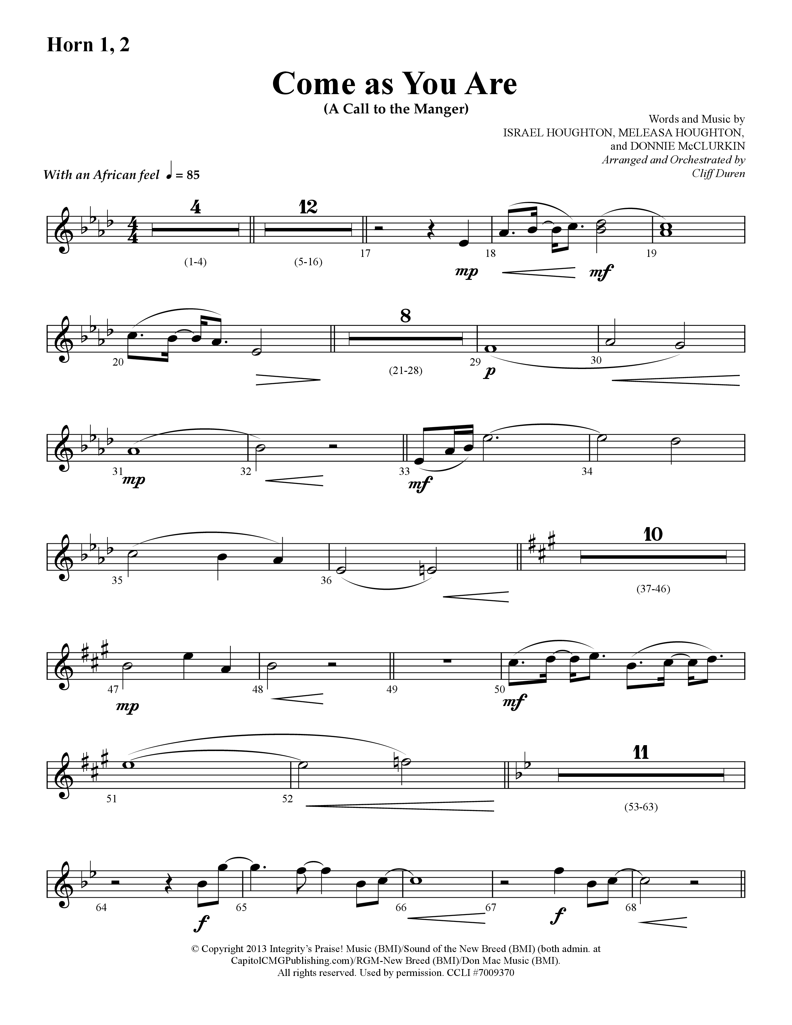 Come As You Are (Choral Anthem SATB) French Horn 1/2 (Lifeway Choral / Arr. Cliff Duren)
