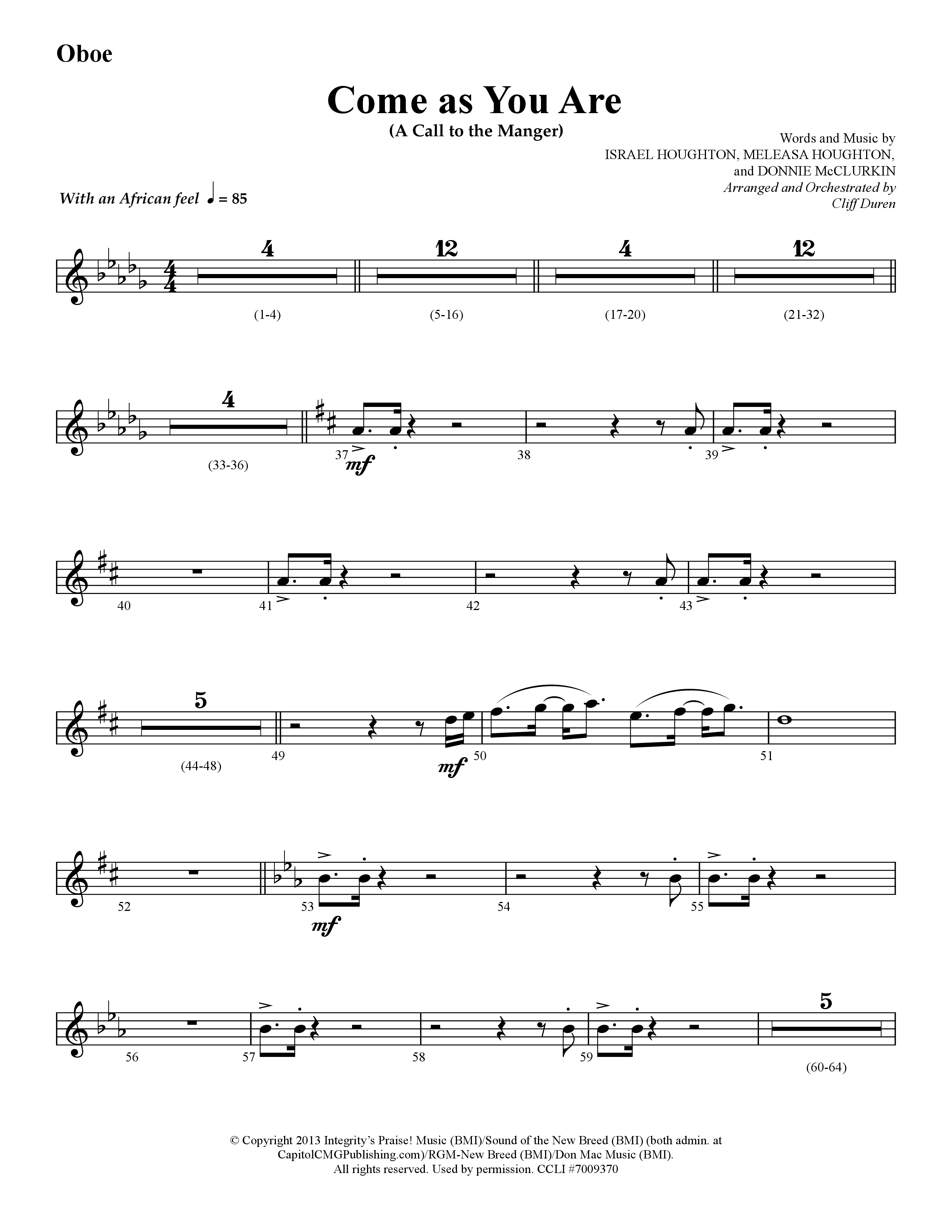 Come As You Are (Choral Anthem SATB) Oboe (Lifeway Choral / Arr. Cliff Duren)