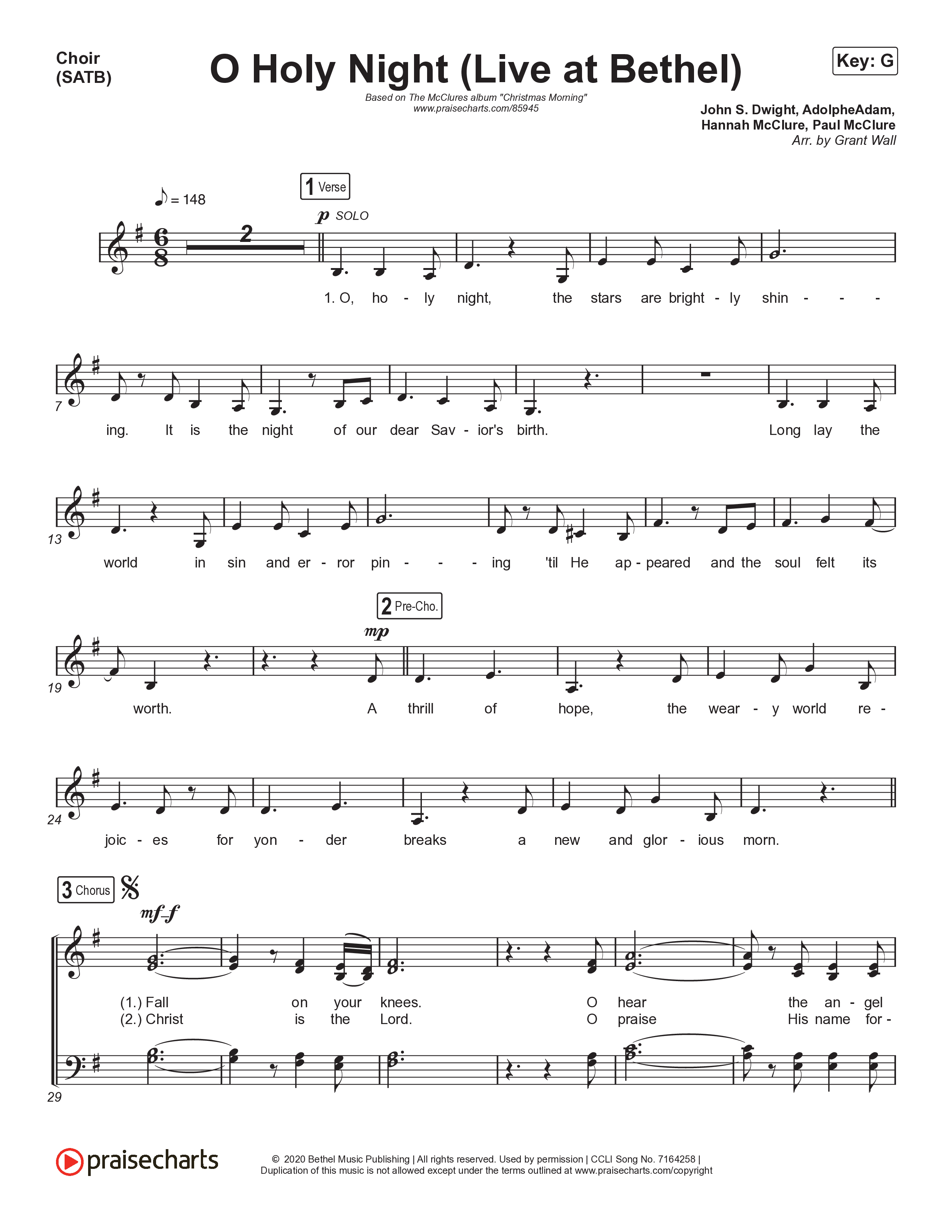 O Holy Night (Live At Bethel) Choir Sheet (SATB) (The McClures)