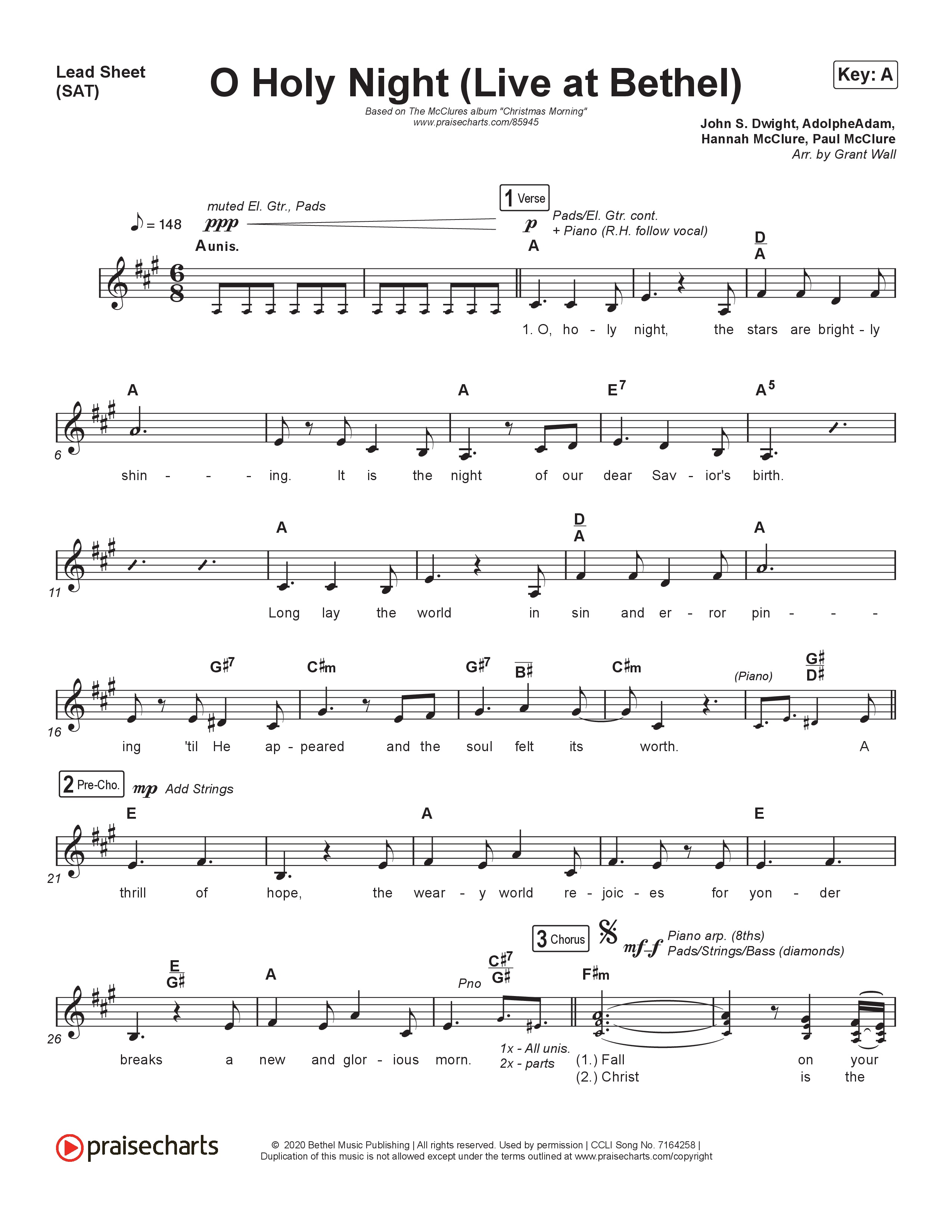 O Holy Night (Live At Bethel) Lead Sheet (SAT) (The McClures)