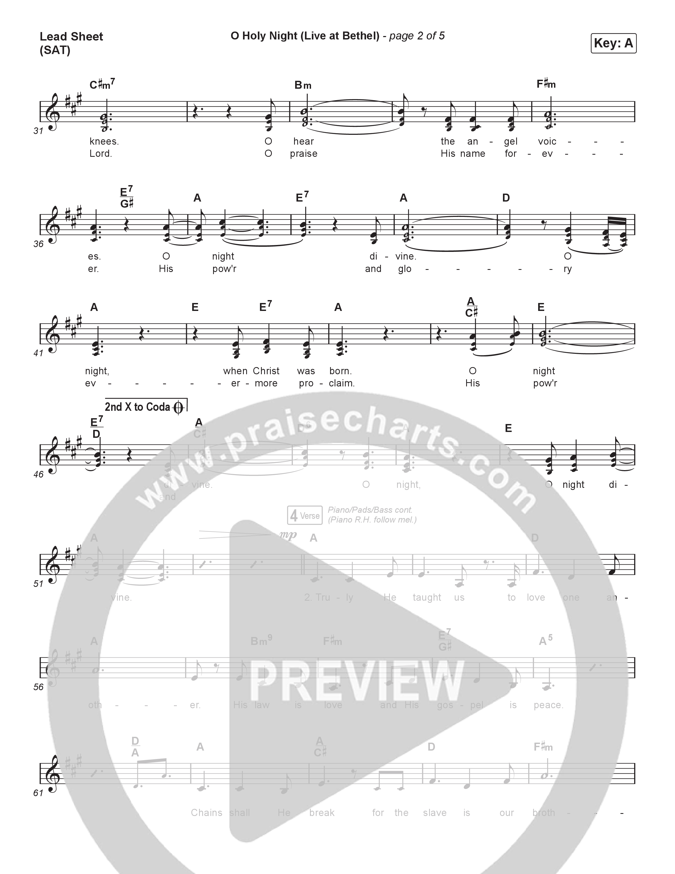 O Holy Night (Live At Bethel) Lead Sheet (SAT) (The McClures)