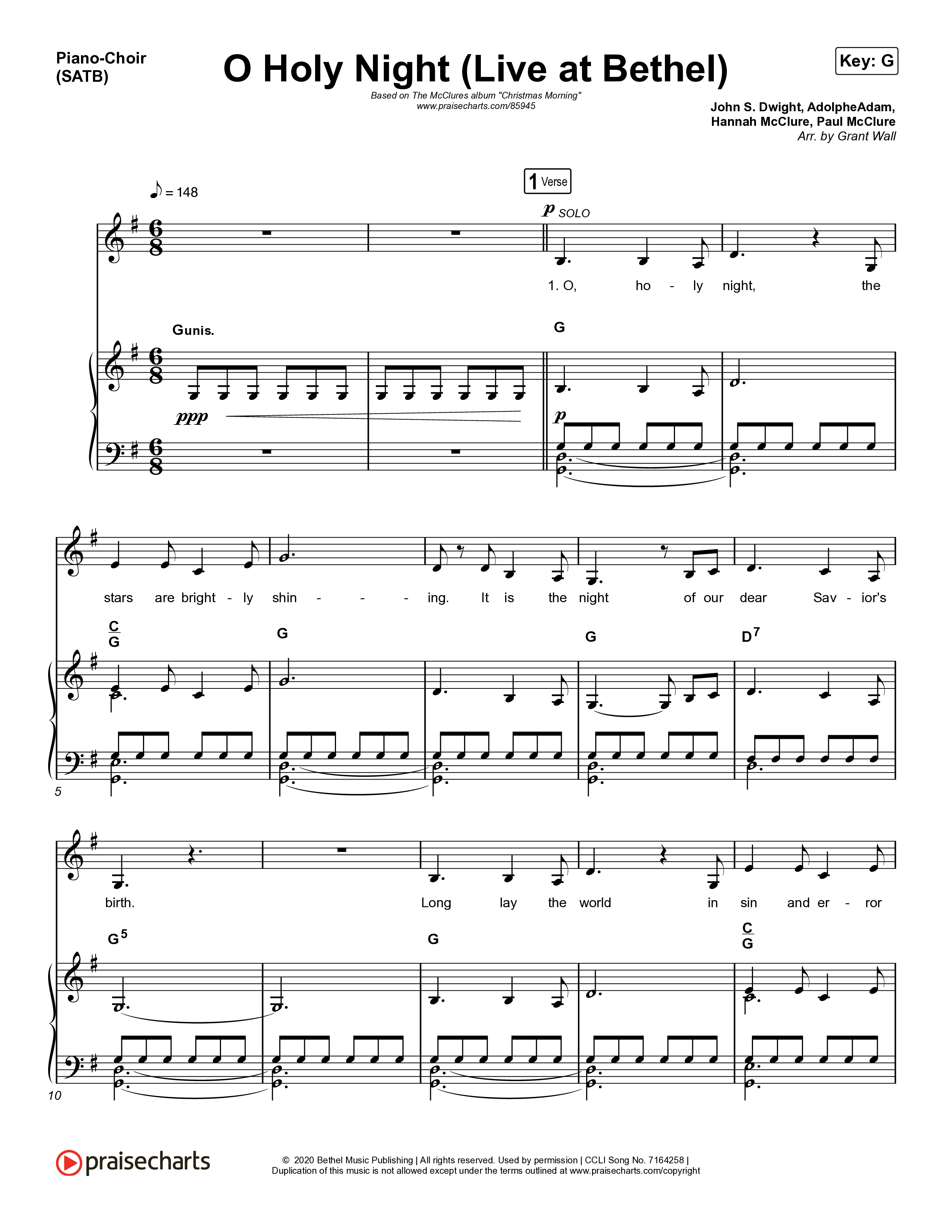 O Holy Night (Live At Bethel) Piano/Vocal (SATB) (The McClures)