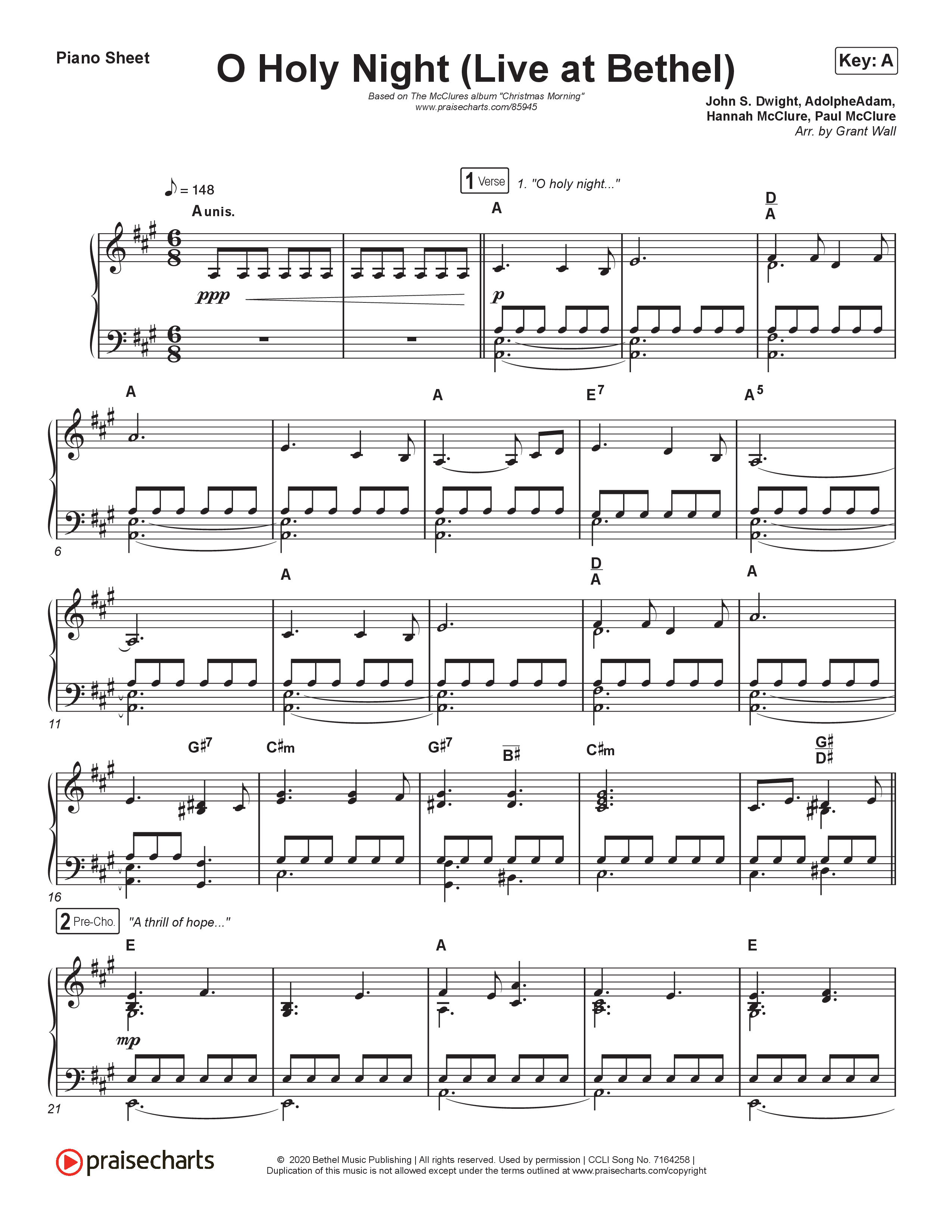 O Holy Night (Live At Bethel) Piano Sheet (The McClures)