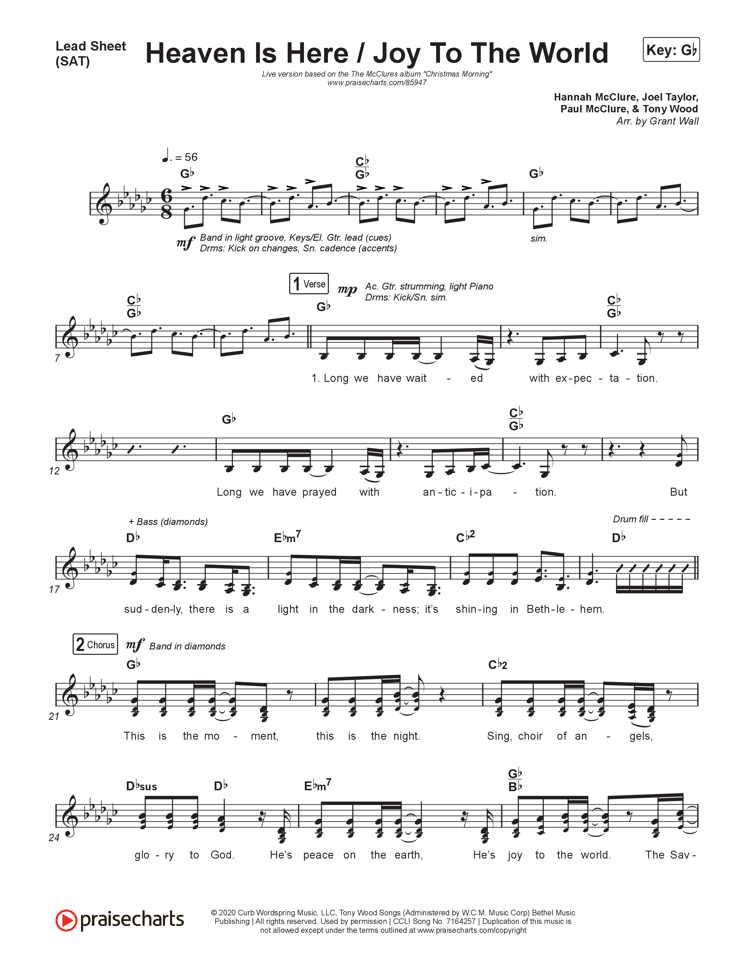 Heaven Is Here / Joy To The World (Live At Bethel) Lead Sheet (SAT) (The McClures)