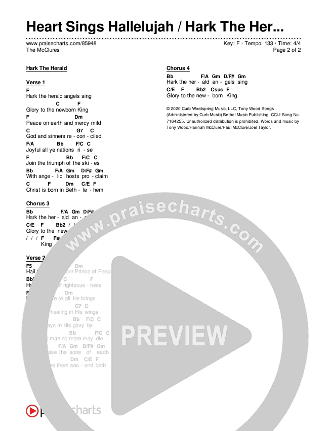 Heart Sings Hallelujah / Hark The Herald Angels Sing (Live At Bethel) Chords & Lyrics (The McClures)