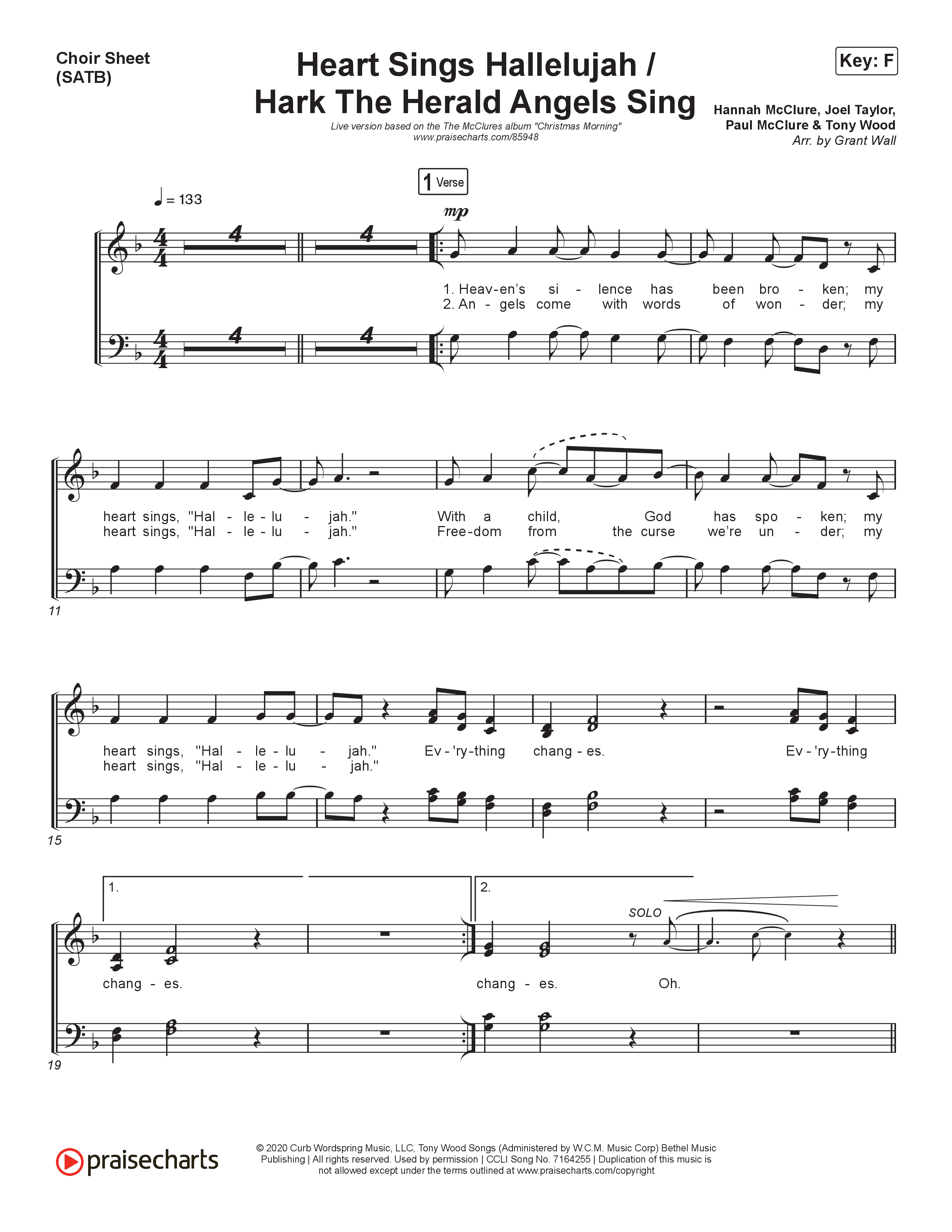 Heart Sings Hallelujah / Hark The Herald Angels Sing (Live At Bethel) Vocal Sheet (SATB) (The McClures)