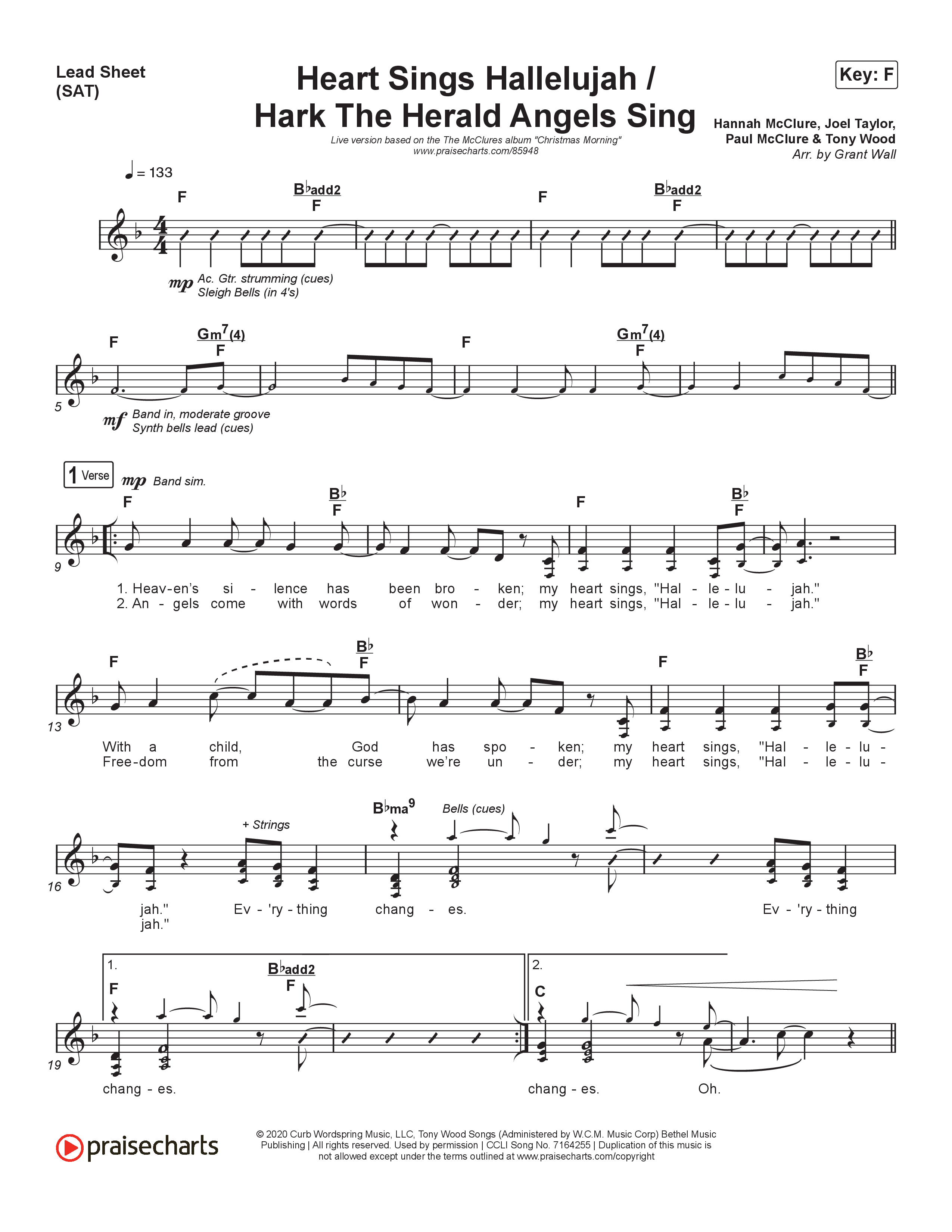 Heart Sings Hallelujah / Hark The Herald Angels Sing (Live At Bethel) Lead Sheet (SAT) (The McClures)