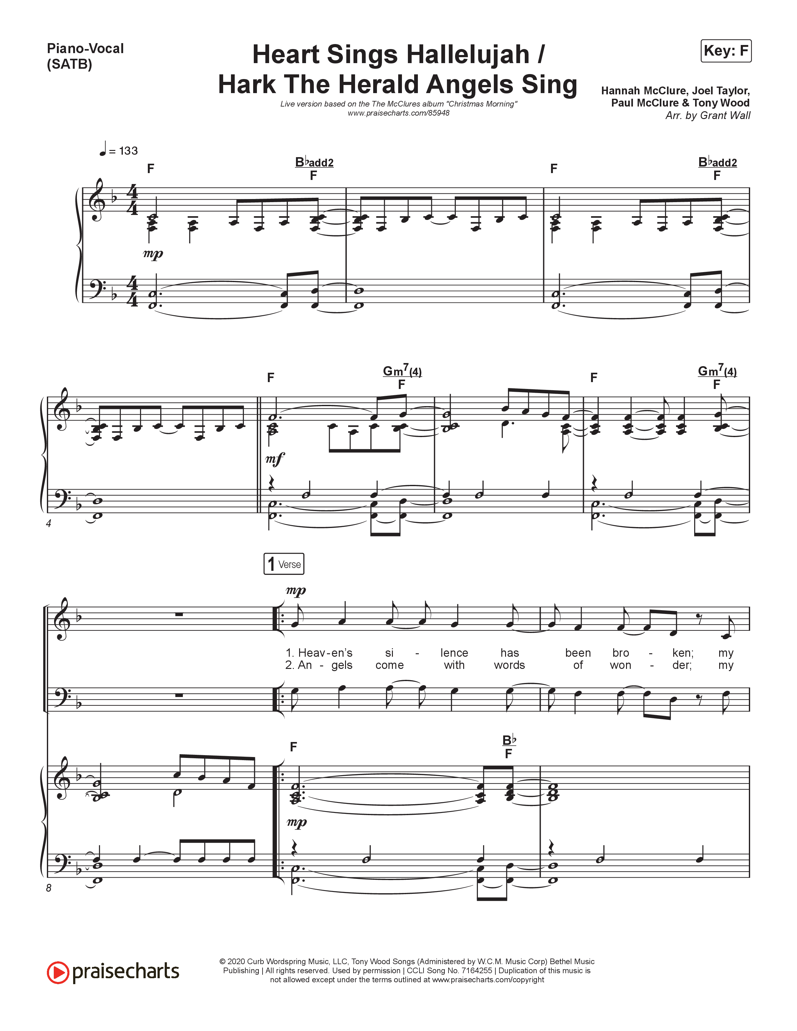 Heart Sings Hallelujah / Hark The Herald Angels Sing (Live At Bethel) Piano/Vocal Pack (The McClures)