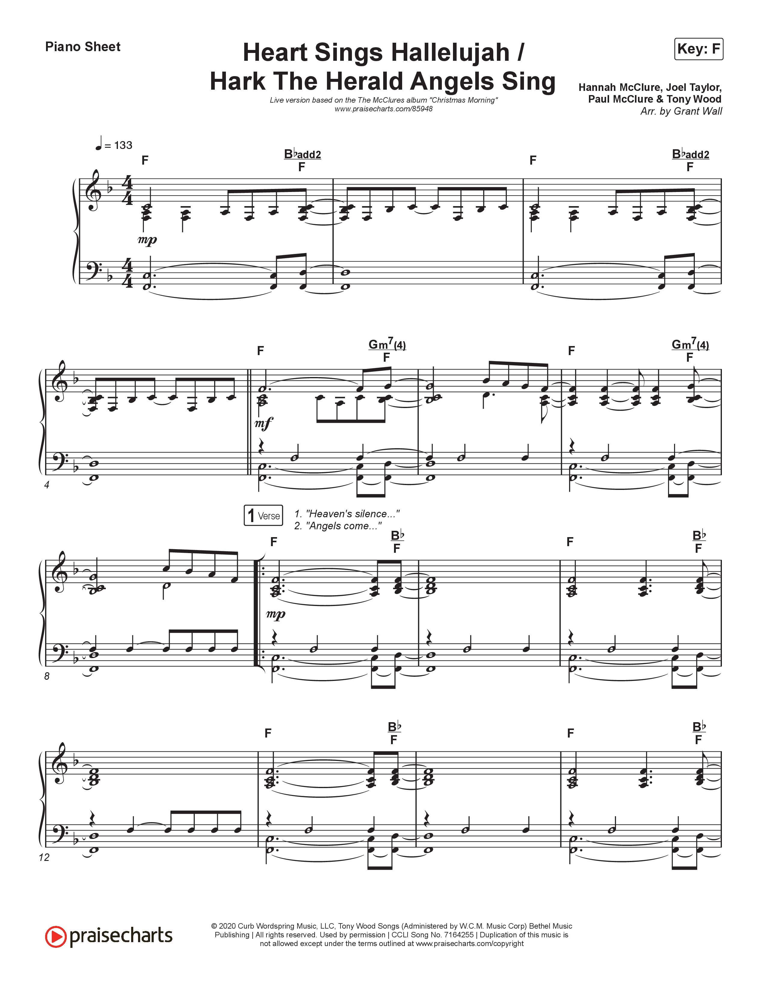 Heart Sings Hallelujah / Hark The Herald Angels Sing (Live At Bethel) Piano Sheet (The McClures)
